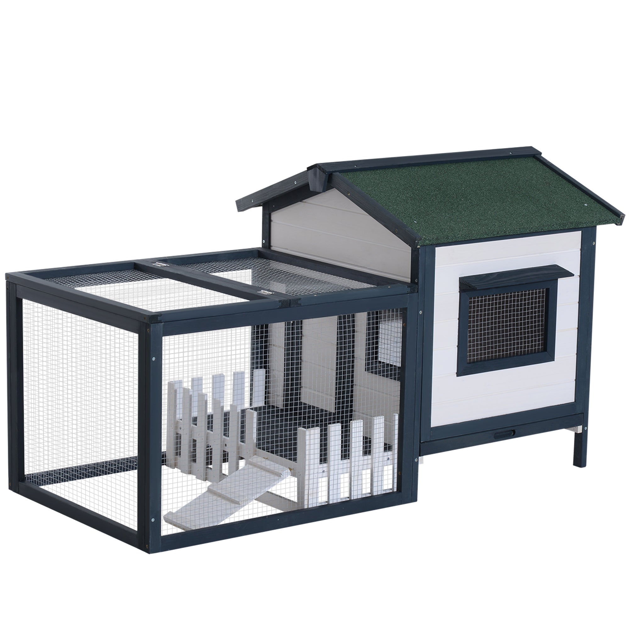 PawHut 59" x 31" x 33" Wooden Rabbit Hutch Bunny Cage Pet House Chicken Coop Poultry w/ Fence Run