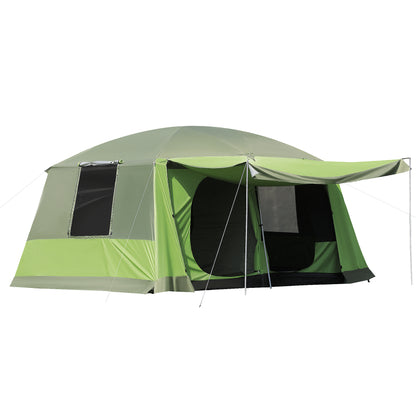 Outsunny 4-8 Person Camping Tent with 2 Room and Porch, 2000mm Waterproof, Dome Tent with Mesh Windows, Zipped Doors, Lamp Hook & Carry Bag for Fishing Hiking Festival, Green