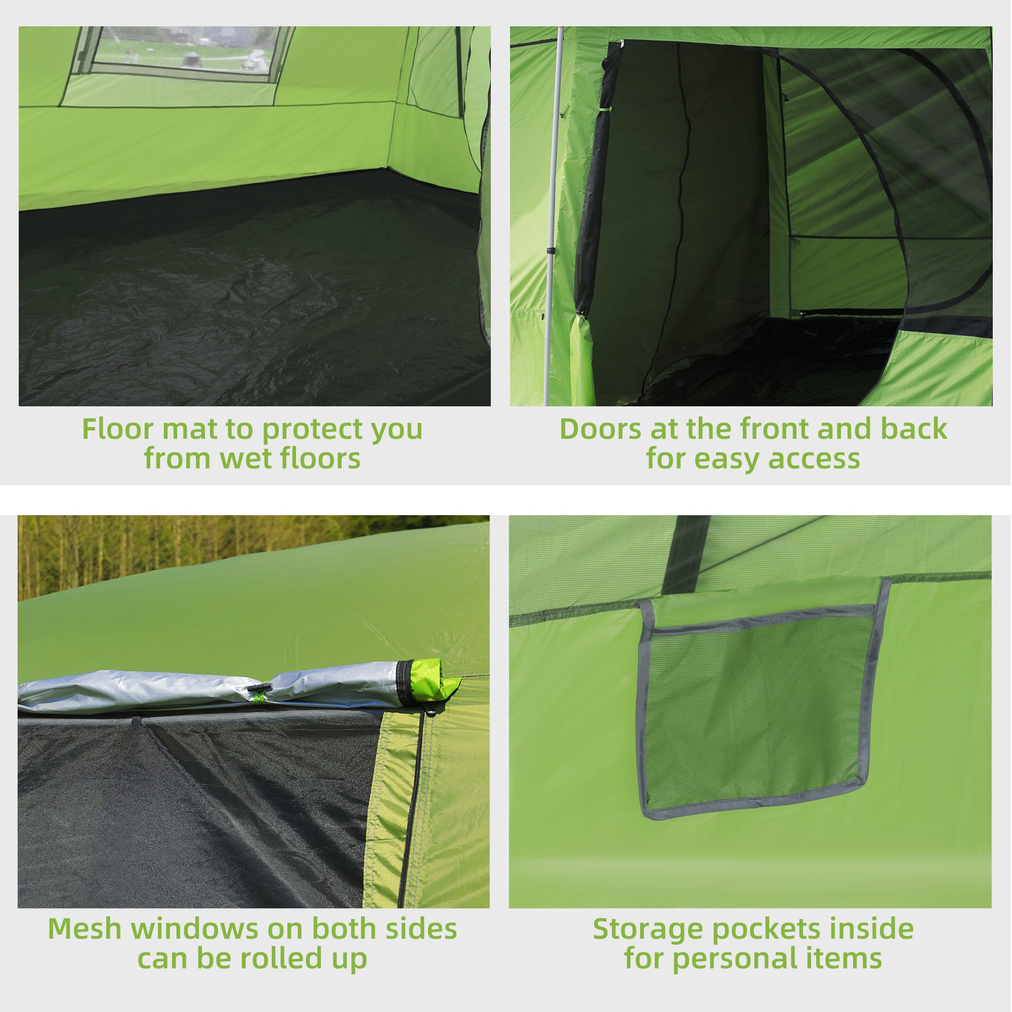 Outsunny 4-8 Person Camping Tent with 2 Room and Porch, 2000mm Waterproof, Dome Tent with Mesh Windows, Zipped Doors, Lamp Hook & Carry Bag for Fishing Hiking Festival, Green