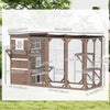 PawHut Wooden Cat Catio, 76"L Walk in Outdoor Cat House with Asphalt Roof, Platforms, Lockable Doors, 3-tier Resting Condo, Observation Window, for 2-3 Cats, Brown
