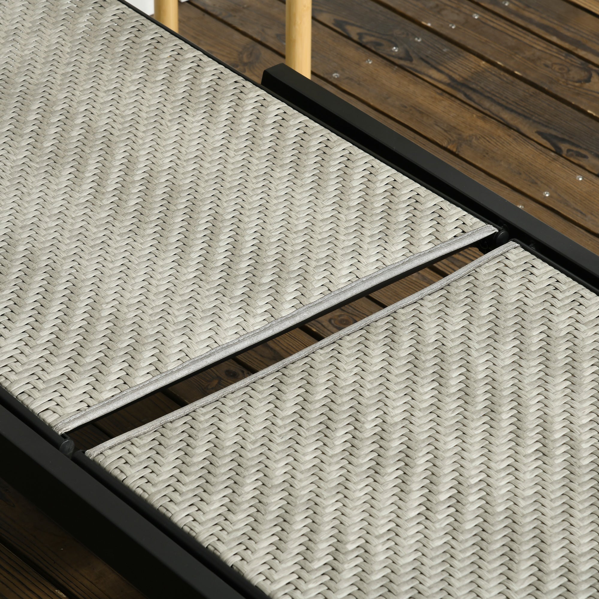 Outsunny Patio Lounger Chair, Outdoor Steel Frame PE Rattan Wicker Sun Lounger w/ 5-Position Backrest and Wheels for Sun Room, Garden, Poolside, Light Grey