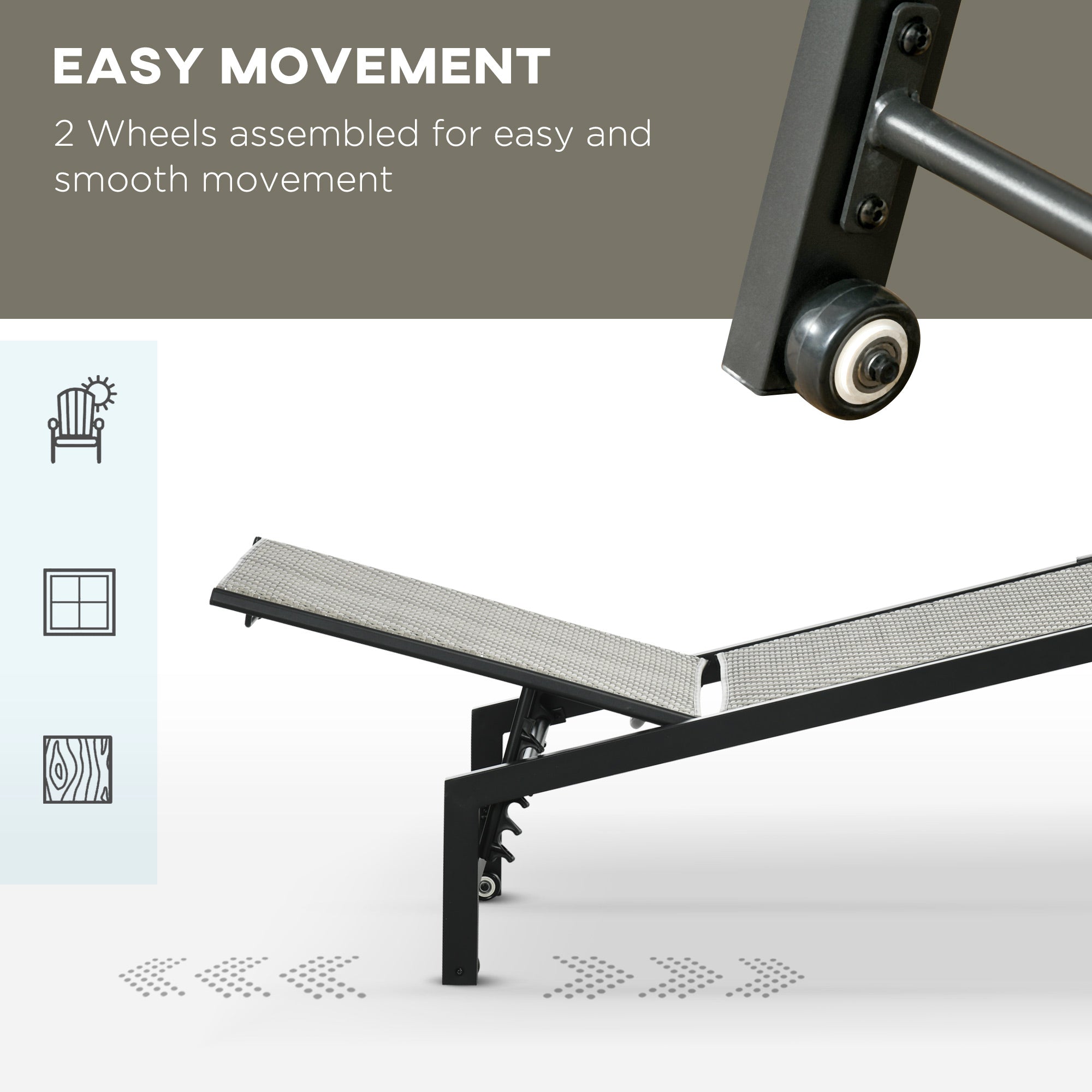 Outsunny Patio Lounger Chair, Outdoor Steel Frame PE Rattan Wicker Sun Lounger w/ 5-Position Backrest and Wheels for Sun Room, Garden, Poolside, Light Grey