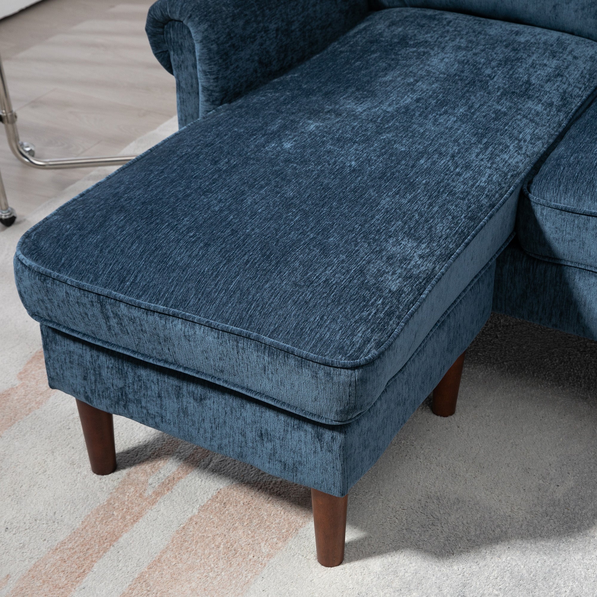 HOMCOM Convertible Sectional Sofa with Reversible Chaise Lounge, 3-Seater Chenille Upholstery Couch with Wooden Legs, Modern L Shape Corner Sofa for Living Room, Dark Blue