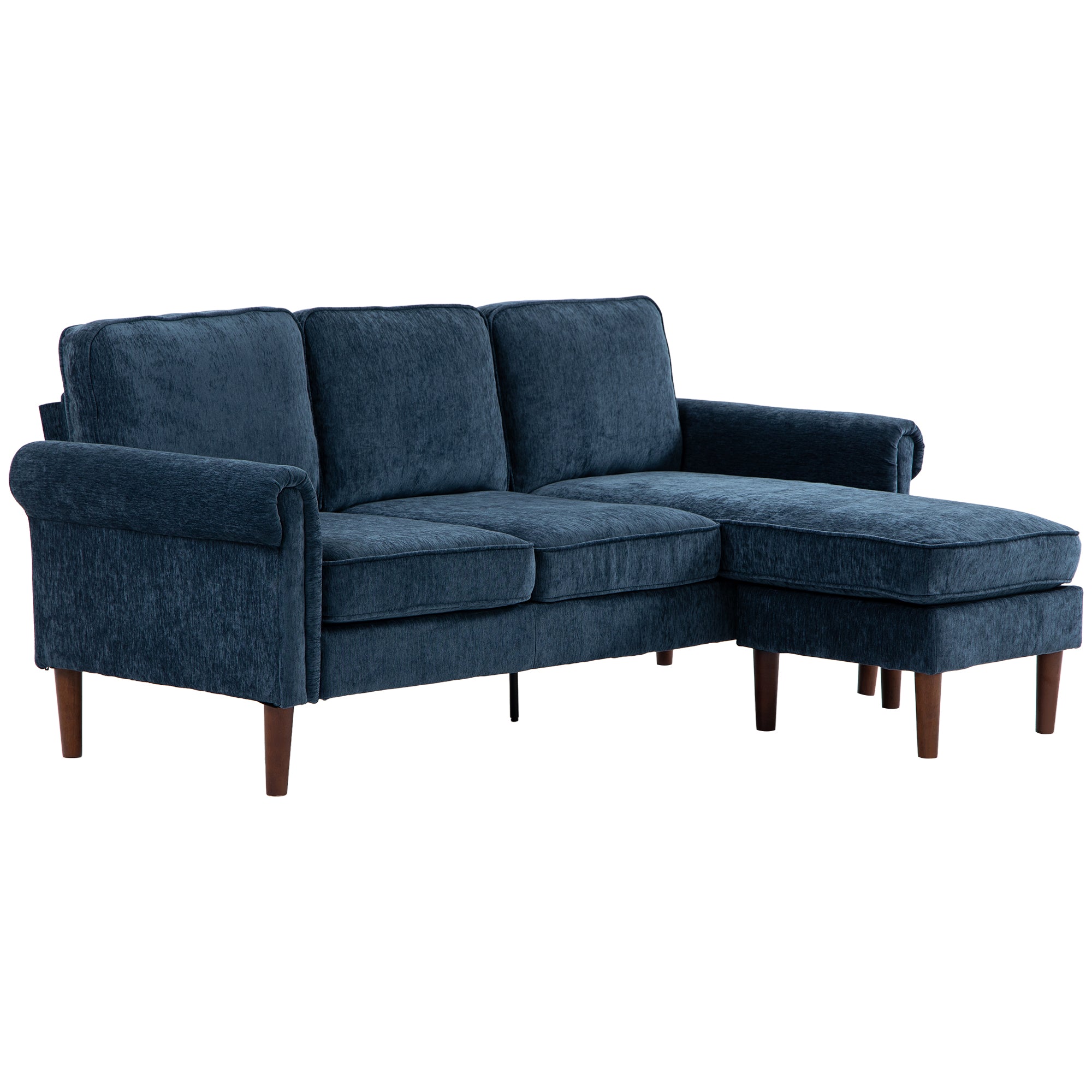 HOMCOM Convertible Sectional Sofa with Reversible Chaise Lounge, 3-Seater Chenille Upholstery Couch with Wooden Legs, Modern L Shape Corner Sofa for Living Room, Dark Blue