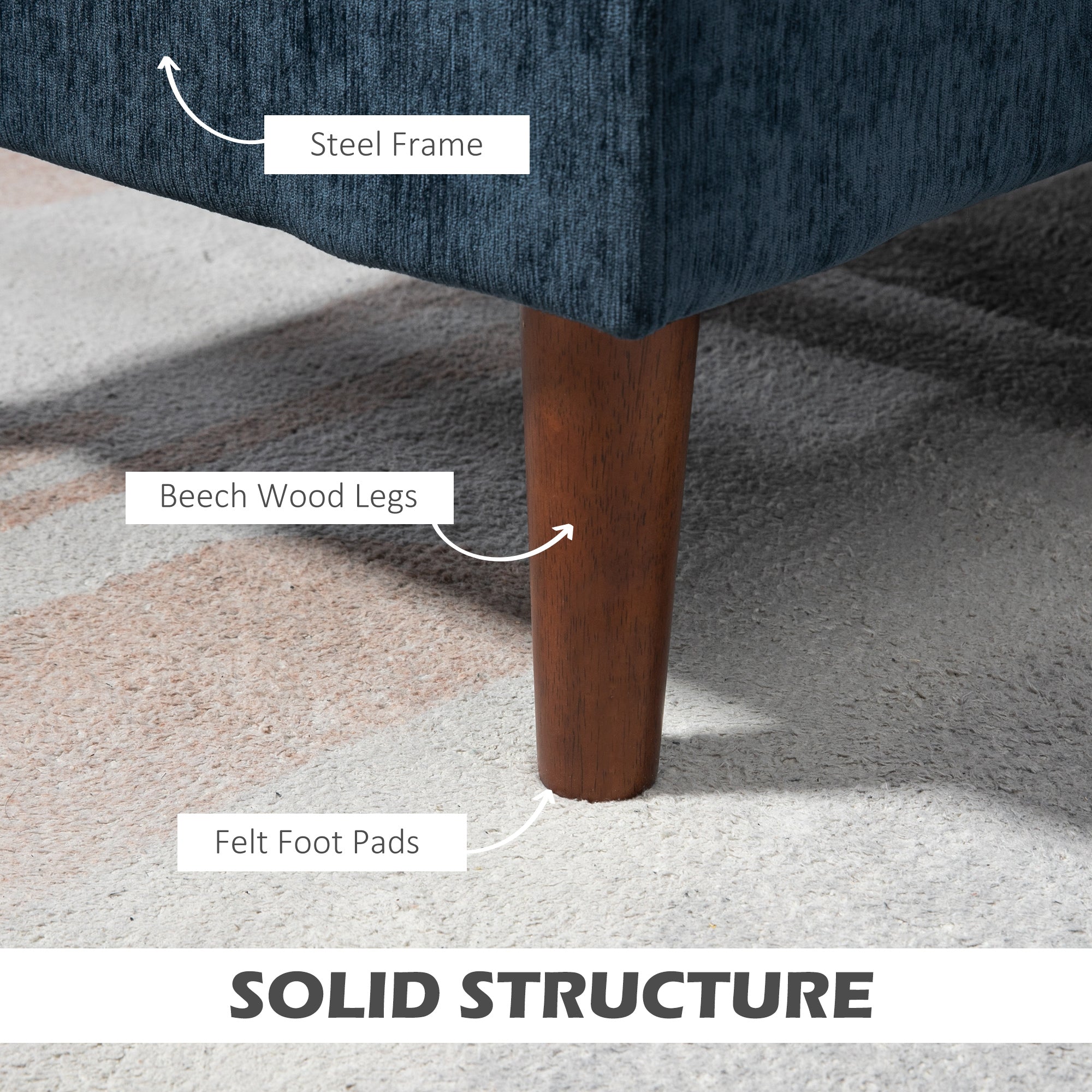 HOMCOM Convertible Sectional Sofa with Reversible Chaise Lounge, 3-Seater Chenille Upholstery Couch with Wooden Legs, Modern L Shape Corner Sofa for Living Room, Dark Blue