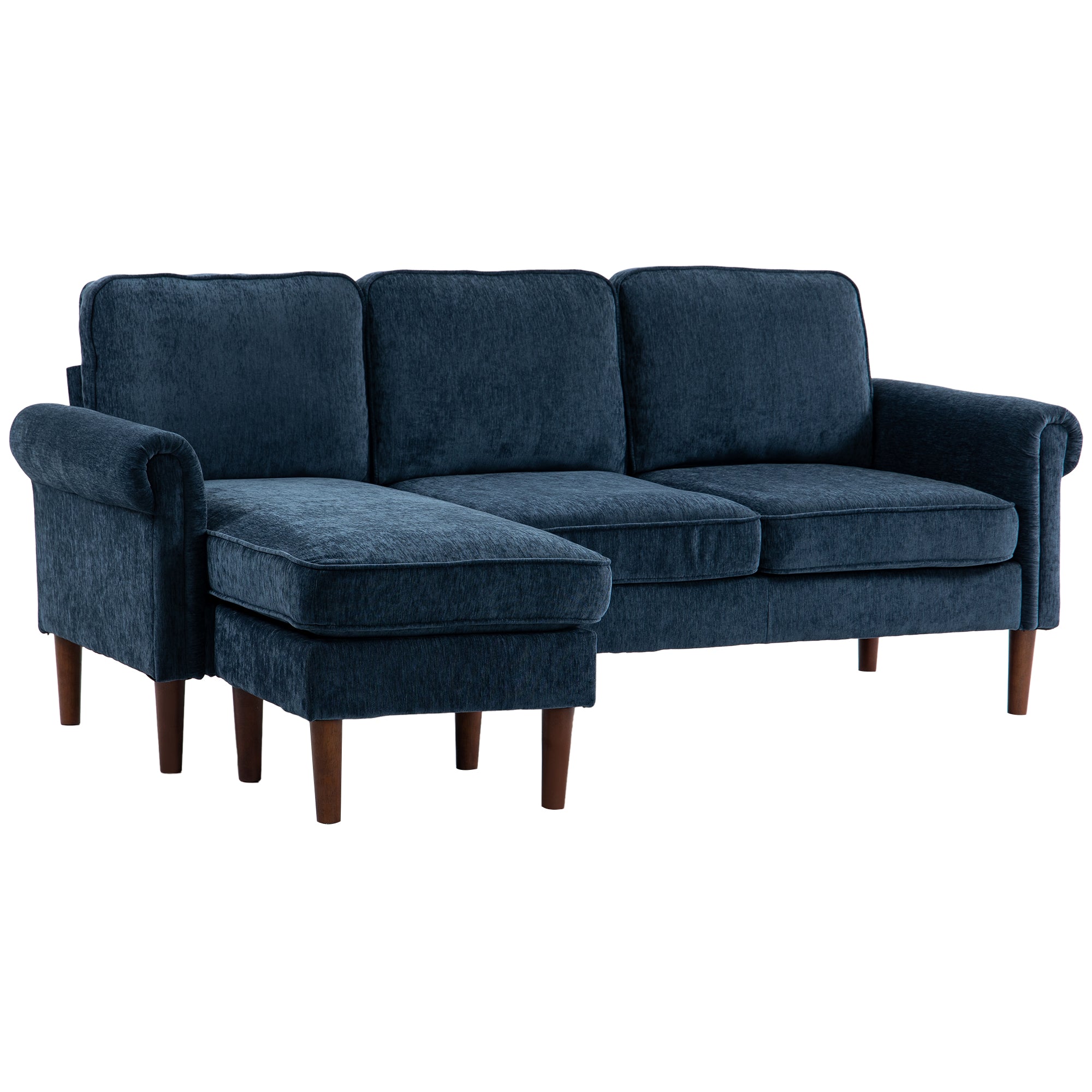HOMCOM Convertible Sectional Sofa with Reversible Chaise Lounge, 3-Seater Chenille Upholstery Couch with Wooden Legs, Modern L Shape Corner Sofa for Living Room, Dark Blue
