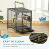 PawHut Bird Travel Carrier Cage for Parrots Conures African Grey Cockatiel Parakeets with Stand Perch, Stainless Steel Bowls, Pull Out Tray, Black