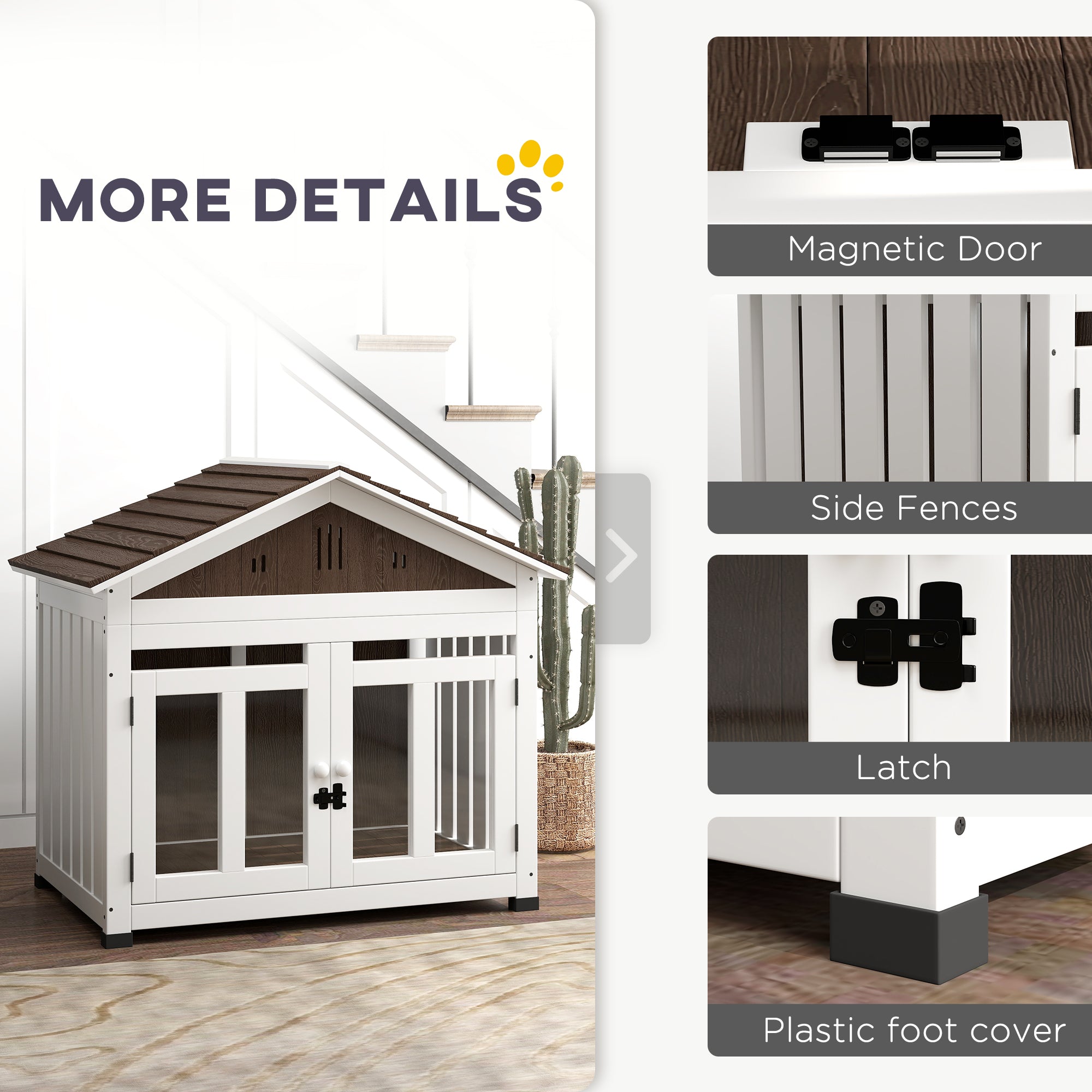 PawHut 40"L Dog House Outdoor Indoor, Wooden Dog Kennel for Small, Medium, Large Dogs, Puppy Shelter with Air Vents & Elevated Removable Floor, Magnetic Doors, Foot Covers, Dark Brown