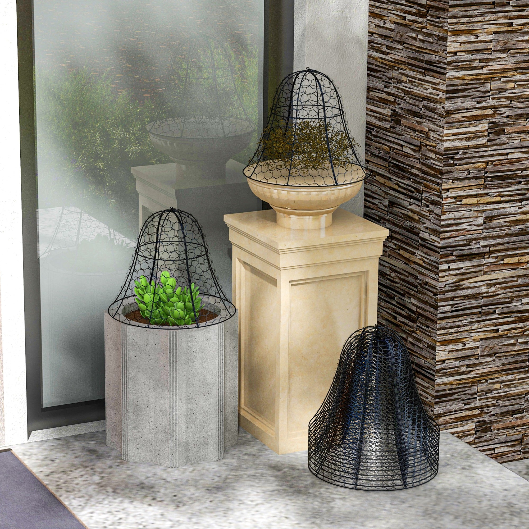 Outsunny Garden Chicken Wire Cloche, 16" x 13" Stackable Plant Protector from Animals, 12 Pack Metal Crop Cage to Keep Animals Out, Black