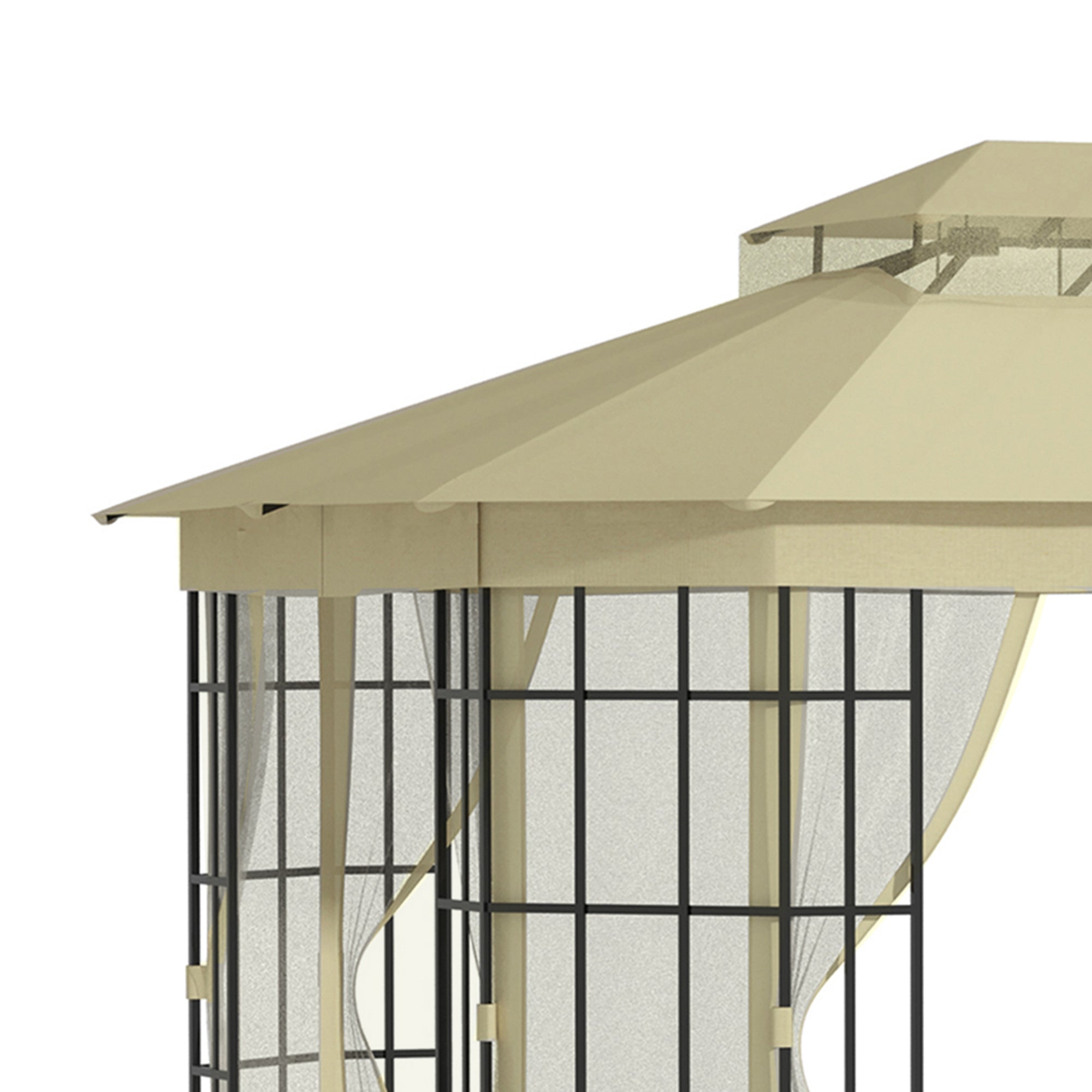 Outsunny 12' x 10' Patio Gazebo Outdoor Canopy Shelter with Double Vented Roof, Mosquito Netting and Steel Frame for Lawn, Backyard and Deck, Beige