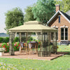 Outsunny 12' x 10' Patio Gazebo Outdoor Canopy Shelter with Double Vented Roof, Mosquito Netting and Steel Frame for Lawn, Backyard and Deck, Beige