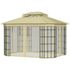 Outsunny 12' x 10' Patio Gazebo Outdoor Canopy Shelter with Double Vented Roof, Mosquito Netting and Steel Frame for Lawn, Backyard and Deck, Beige