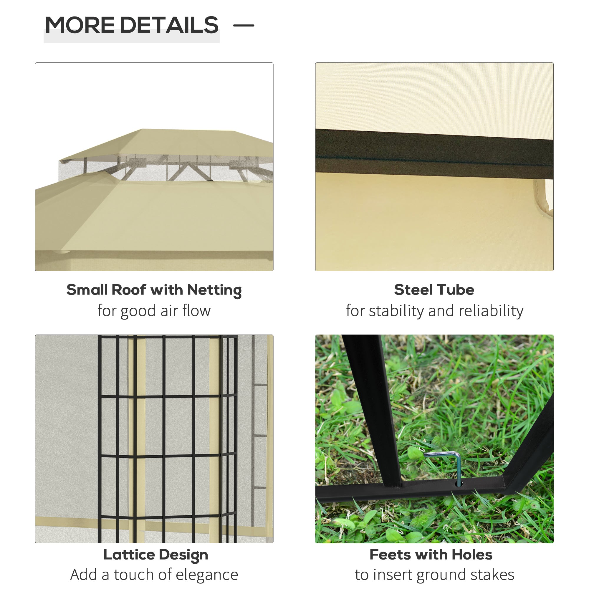 Outsunny 12' x 10' Patio Gazebo Outdoor Canopy Shelter with Double Vented Roof, Mosquito Netting and Steel Frame for Lawn, Backyard and Deck, Beige