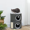 PawHut 2-Story Cat Condo Tower, 22 Inches Cat Tree for Indoor Cats with Top Perch and 2 Hideaways, Sisal Scratching Board, Removable Cushions, Toy Balls, Dark Grey
