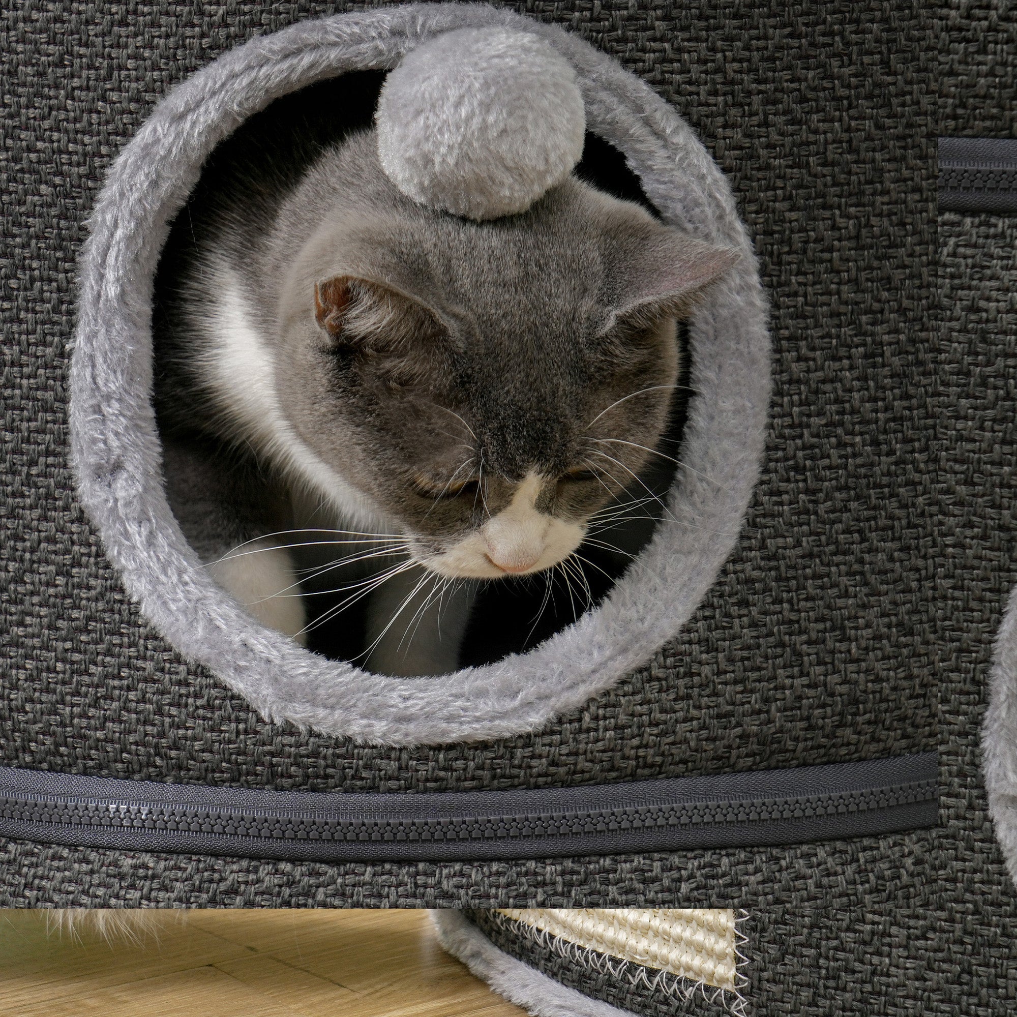 PawHut 2-Story Cat Condo Tower, 22 Inches Cat Tree for Indoor Cats with Top Perch and 2 Hideaways, Sisal Scratching Board, Removable Cushions, Toy Balls, Dark Grey