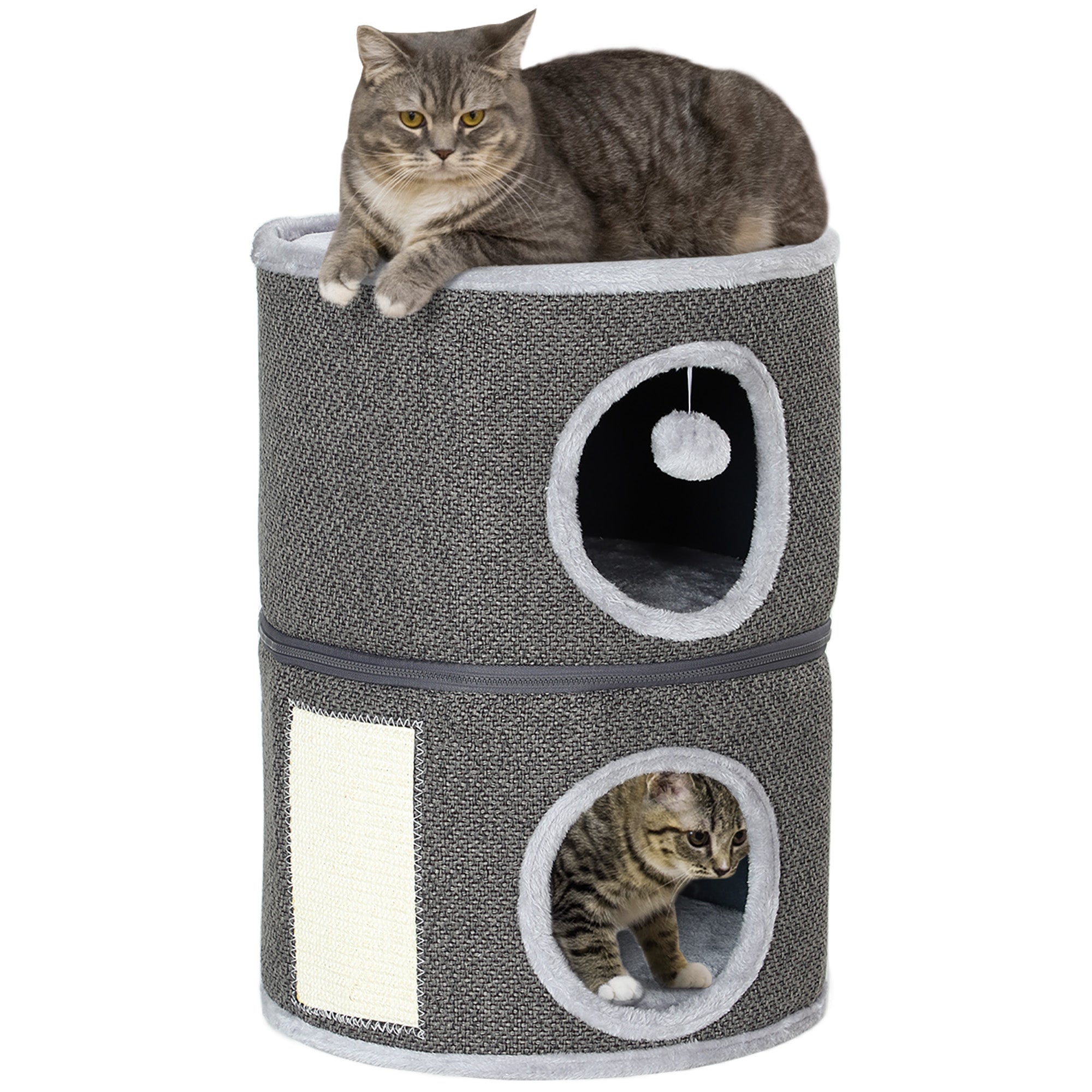 PawHut 2-Story Cat Condo Tower, 22 Inches Cat Tree for Indoor Cats with Top Perch and 2 Hideaways, Sisal Scratching Board, Removable Cushions, Toy Balls, Dark Grey