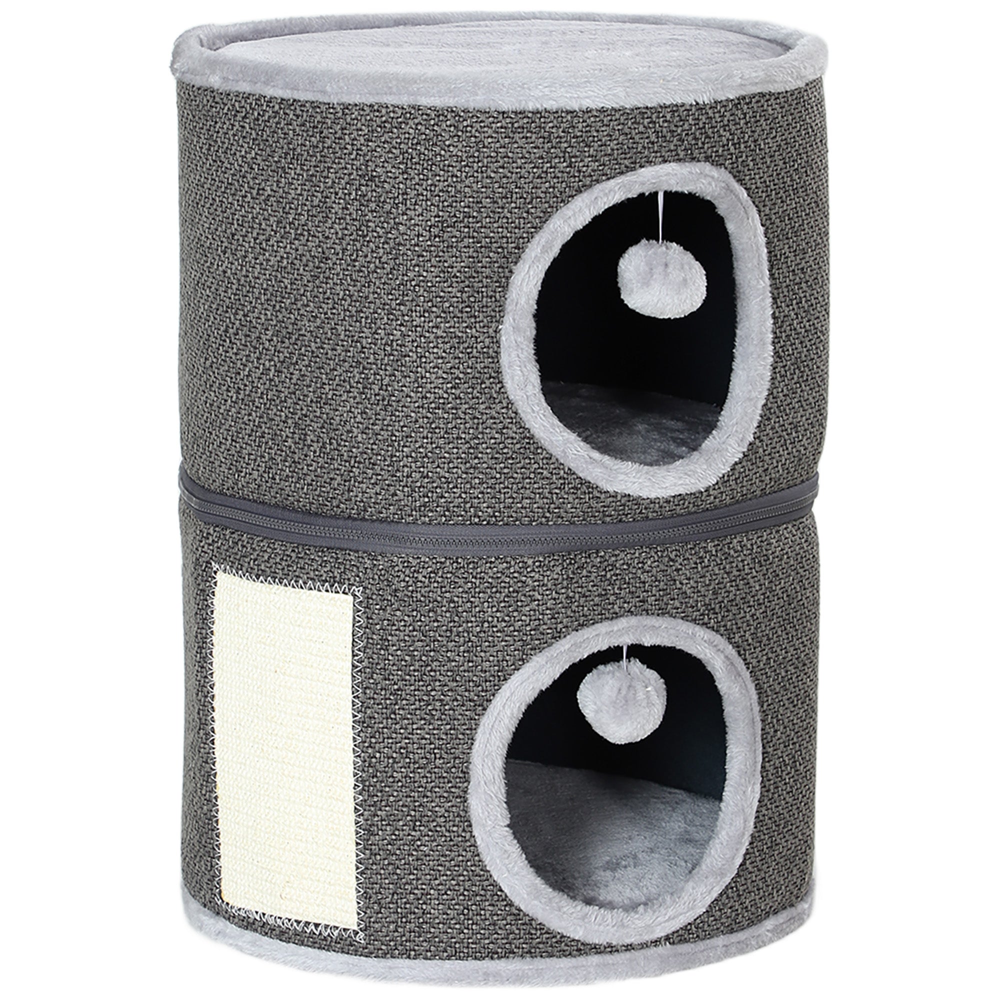 PawHut 2-Story Cat Condo Tower, 22 Inches Cat Tree for Indoor Cats with Top Perch and 2 Hideaways, Sisal Scratching Board, Removable Cushions, Toy Balls, Dark Grey