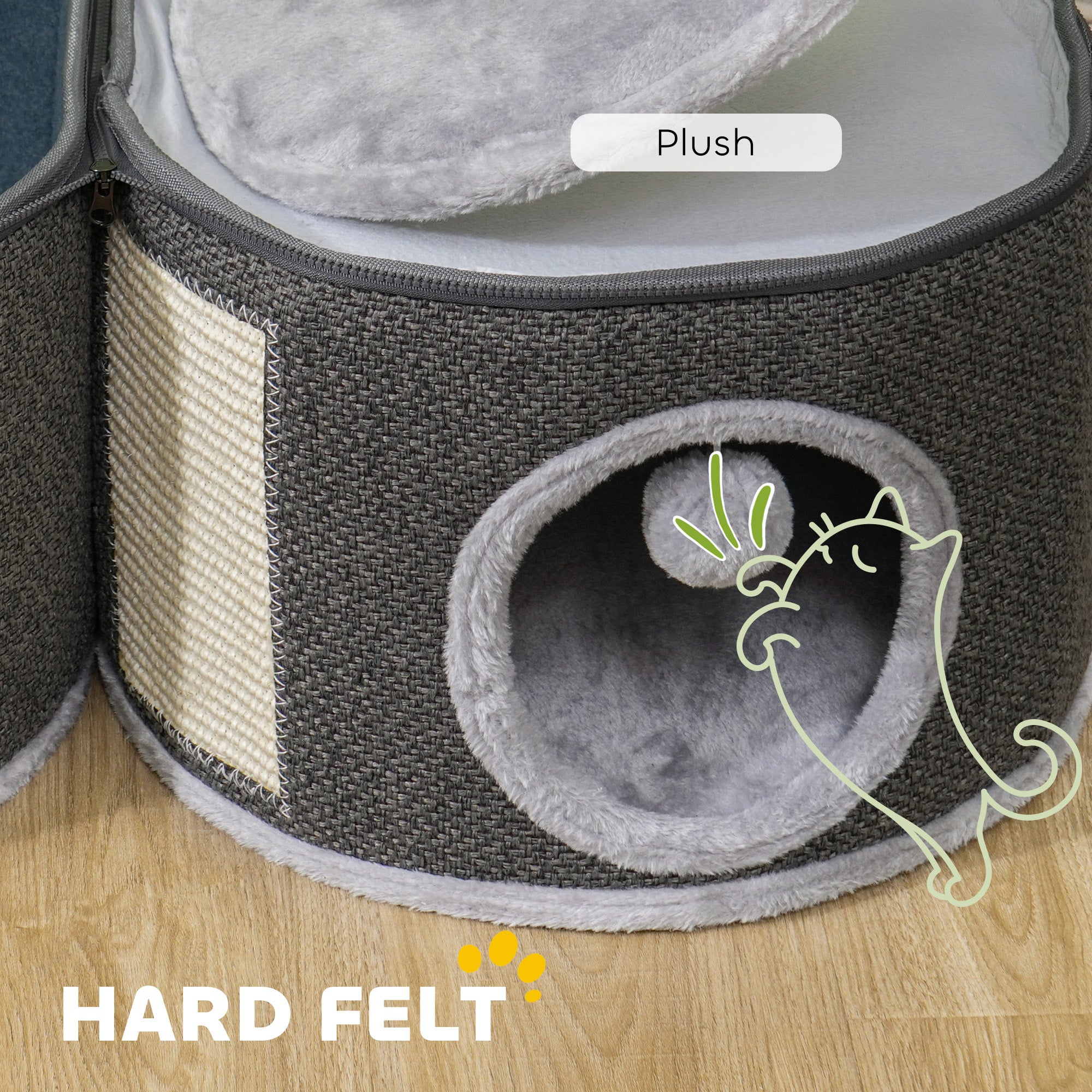 PawHut 2-Story Cat Condo Tower, 22 Inches Cat Tree for Indoor Cats with Top Perch and 2 Hideaways, Sisal Scratching Board, Removable Cushions, Toy Balls, Dark Grey