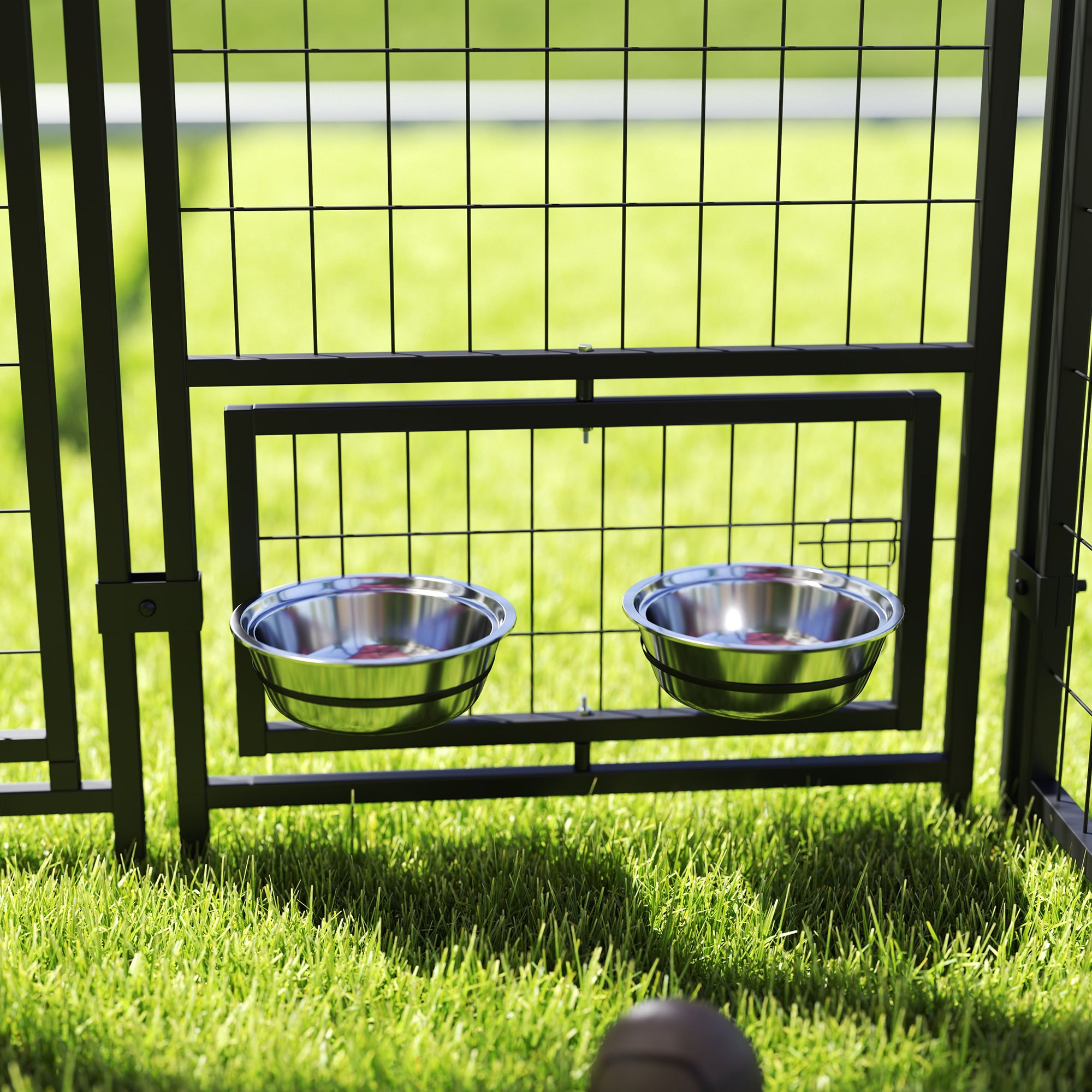 PawHut 8' x 4' x 6' Outdoor Dog Kennel, Welded Wire Heavy Duty Dog Run with 360° Rotating Bowls, Dog Kennel Outside with Waterproof & UV Resistant Cover, for S&M&L Dogs