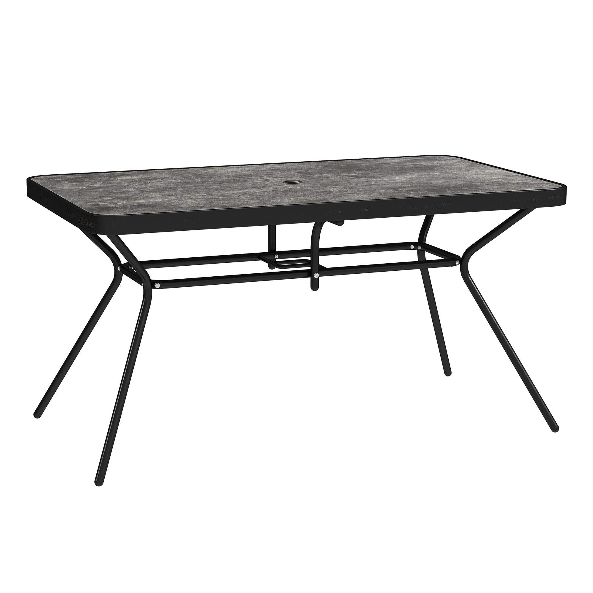 Outsunny 55" x 31.5" x 28" Rectangle Outdoor Dining Table for 6, Patio Table with 1.7" Umbrella Hole, Easy Clean DPC Plastic Tabletop, Steel Frame, for Backyard, Deck, Lawn, Grey
