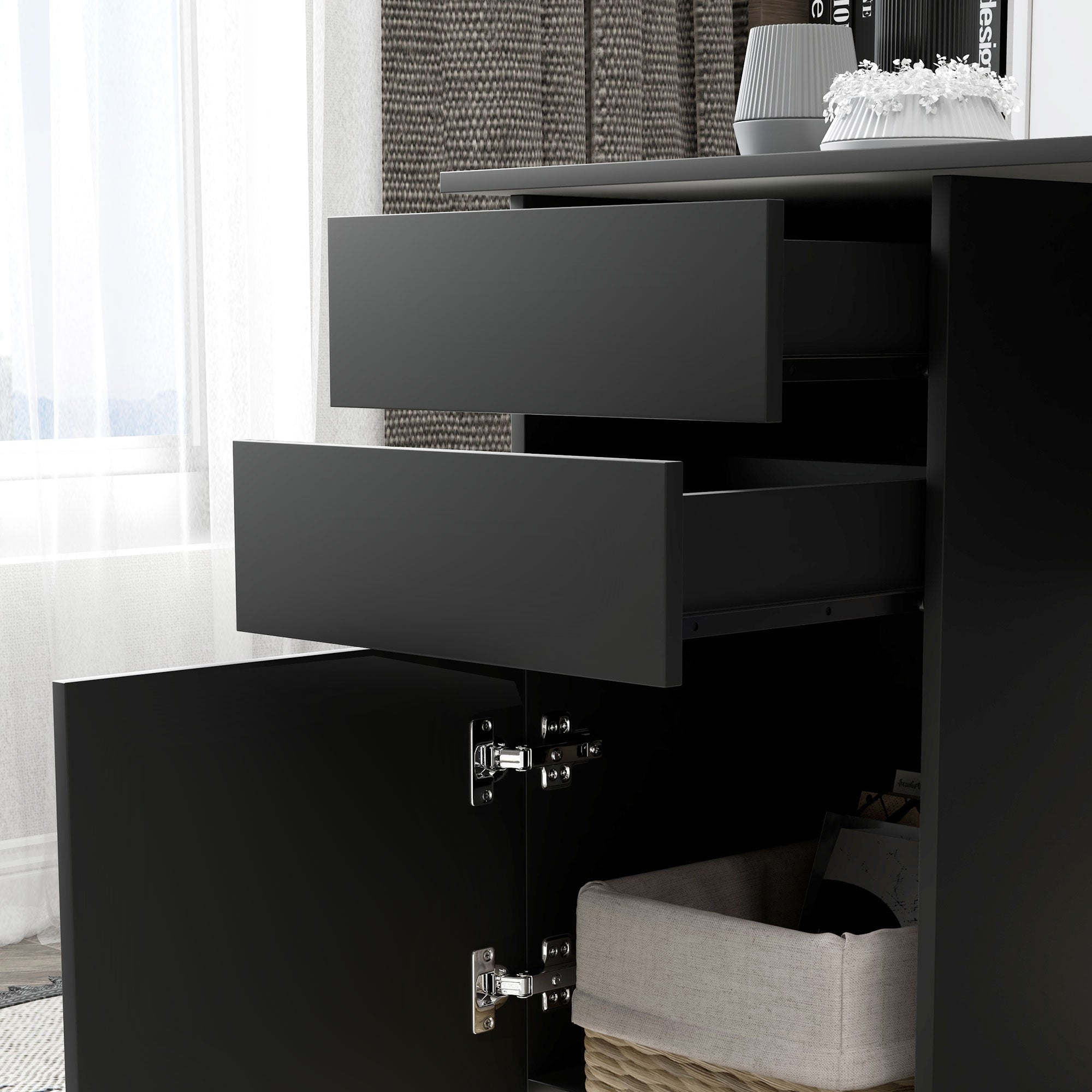 HOMCOM Modern Computer Desk, Home Office Desk for Study, Writing Workstation with Storage Drawer and Cabinet for Living Room, Black