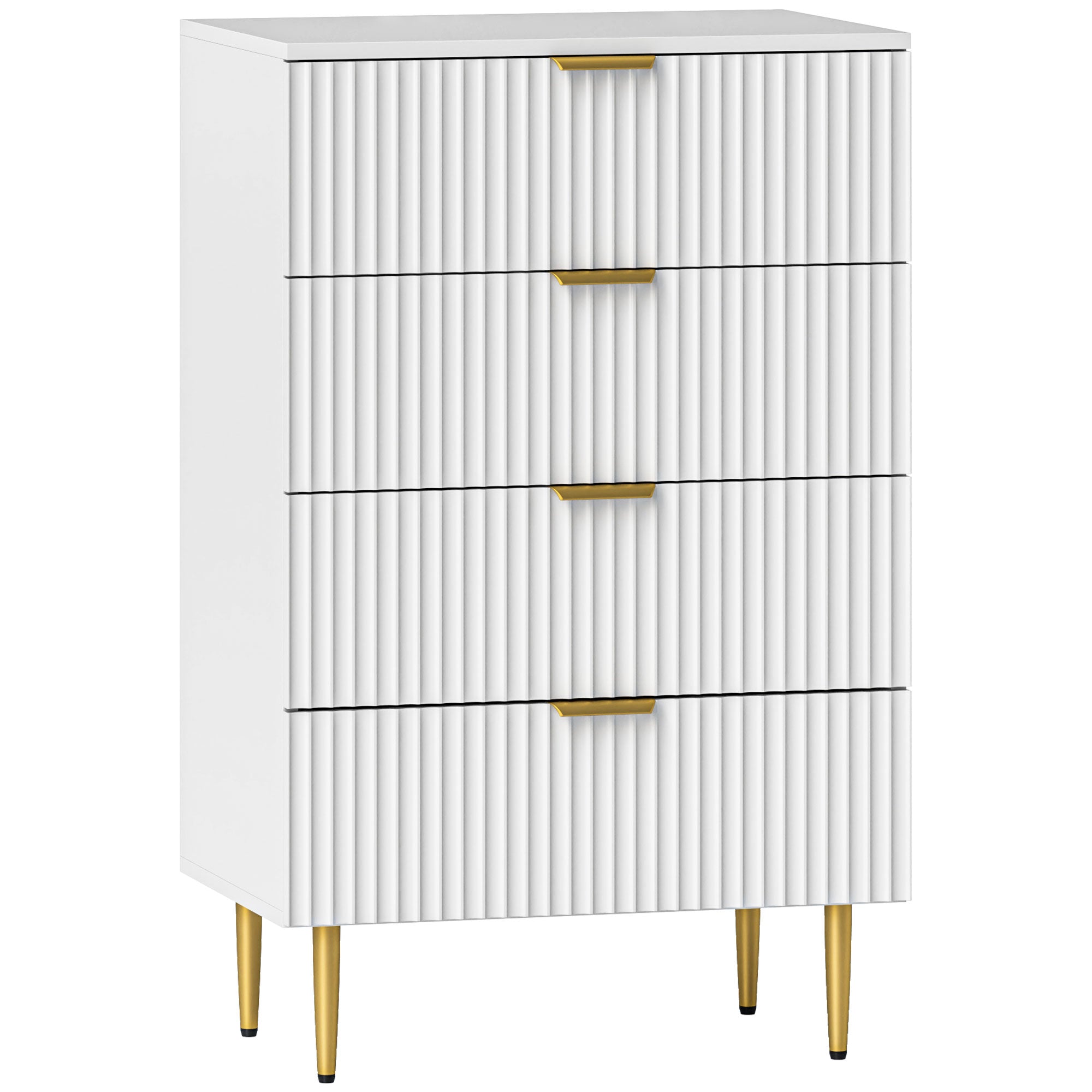 HOMCOM Modern 4 Drawer Dresser for Bedroom, Chest of Drawers with Luxury Gold Handles and Legs, Storage Drawers, White