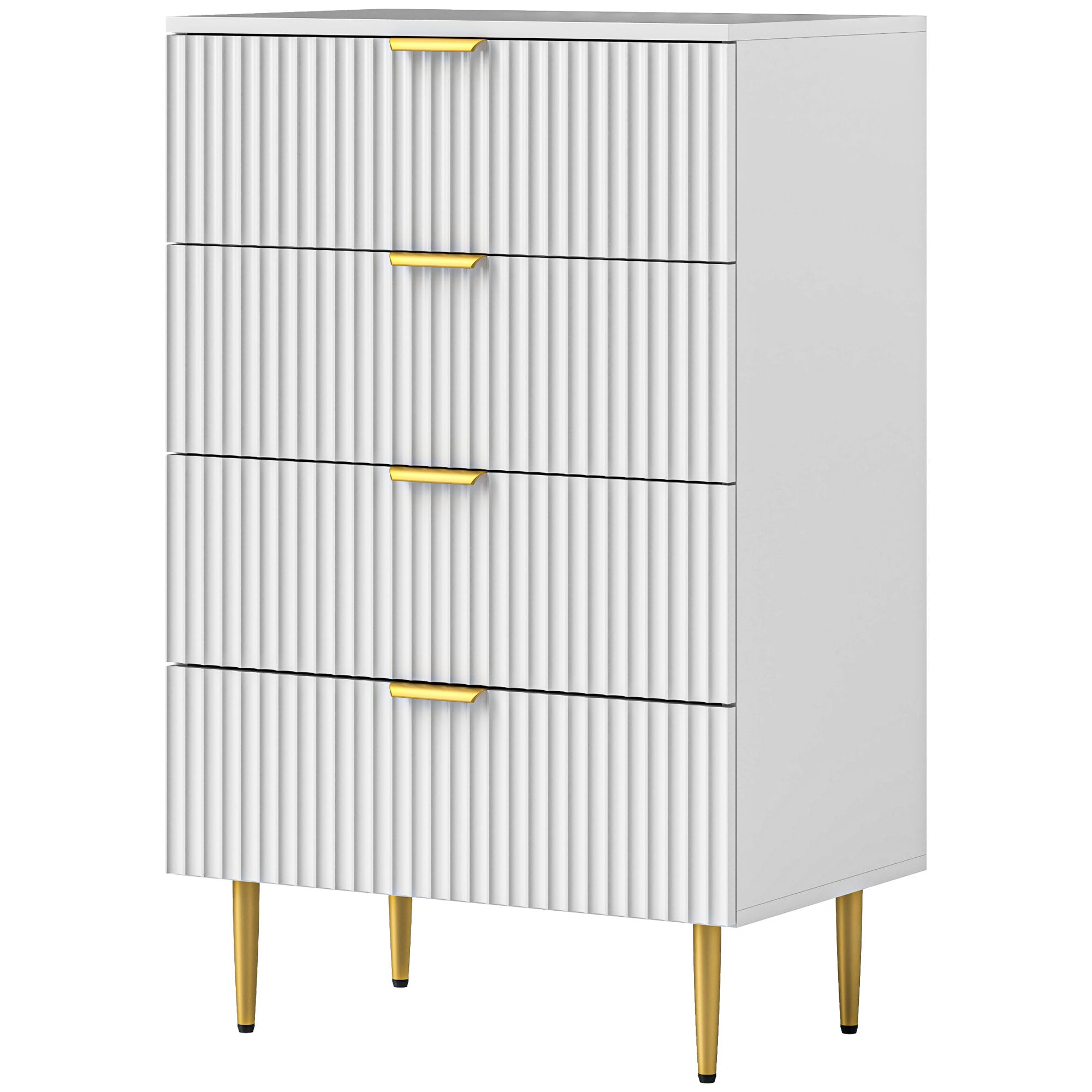 HOMCOM Modern 4 Drawer Dresser for Bedroom, Chest of Drawers with Luxury Gold Handles and Legs, Storage Drawers, White