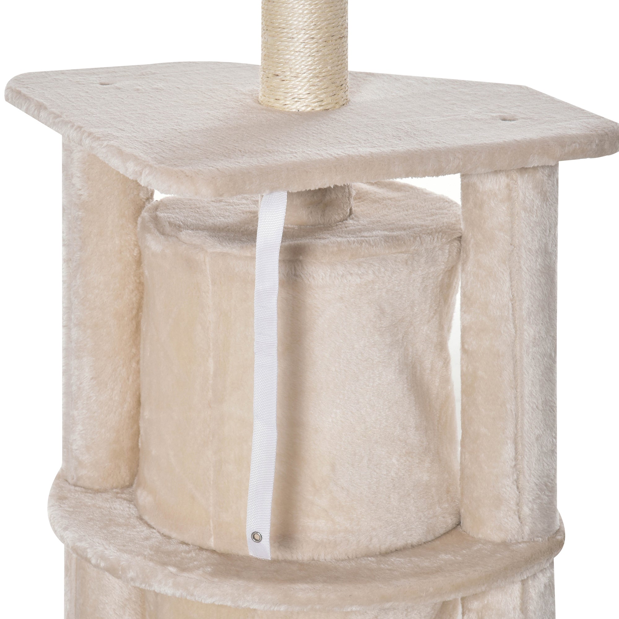 PawHut 5 Tier Floor to Ceiling Cat Tree for Indoor Cats Kitten Climbing Activity Center Scratching Post Play Tower Condo Adjustable Height 240-260cm Beige