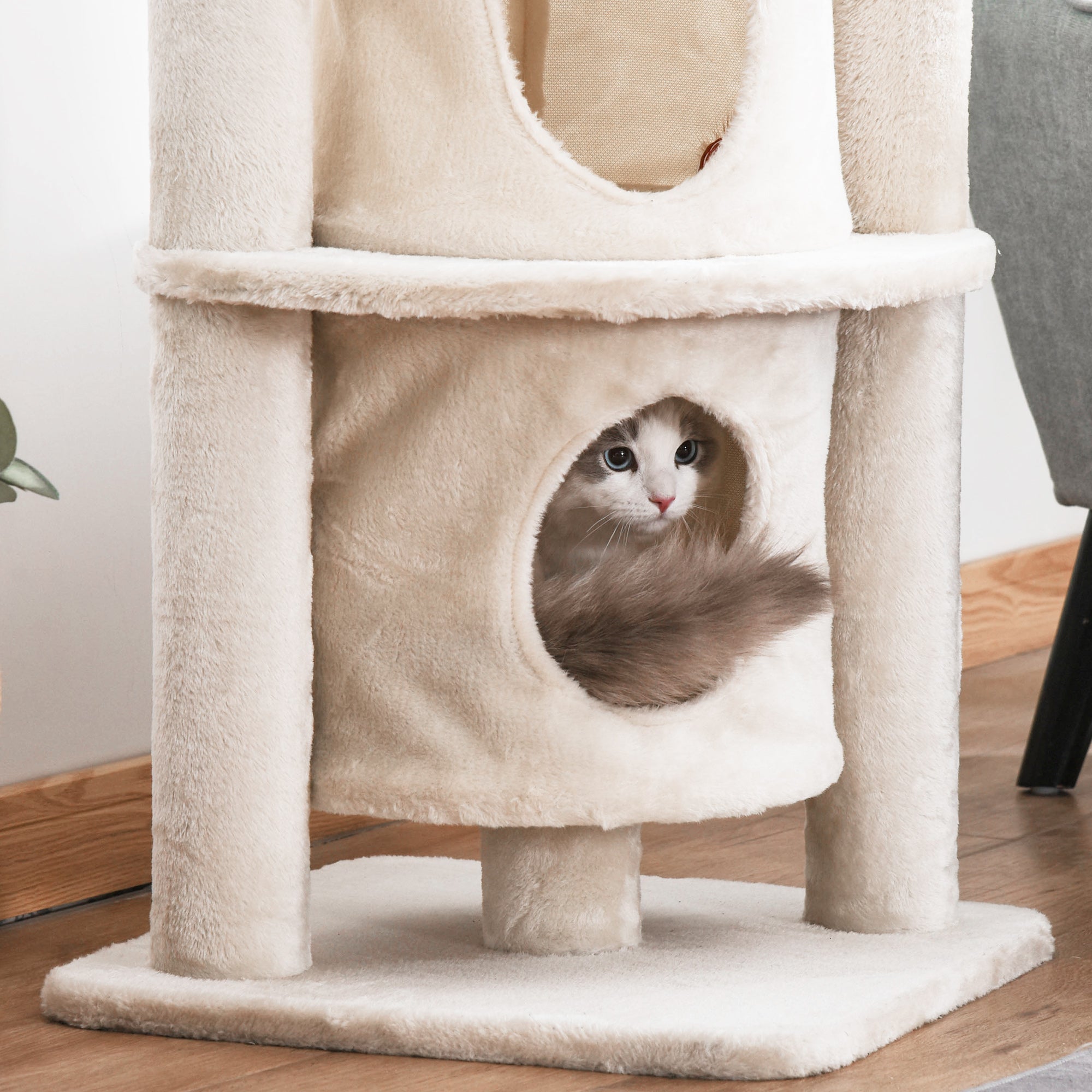 PawHut 5 Tier Floor to Ceiling Cat Tree for Indoor Cats Kitten Climbing Activity Center Scratching Post Play Tower Condo Adjustable Height 240-260cm Beige