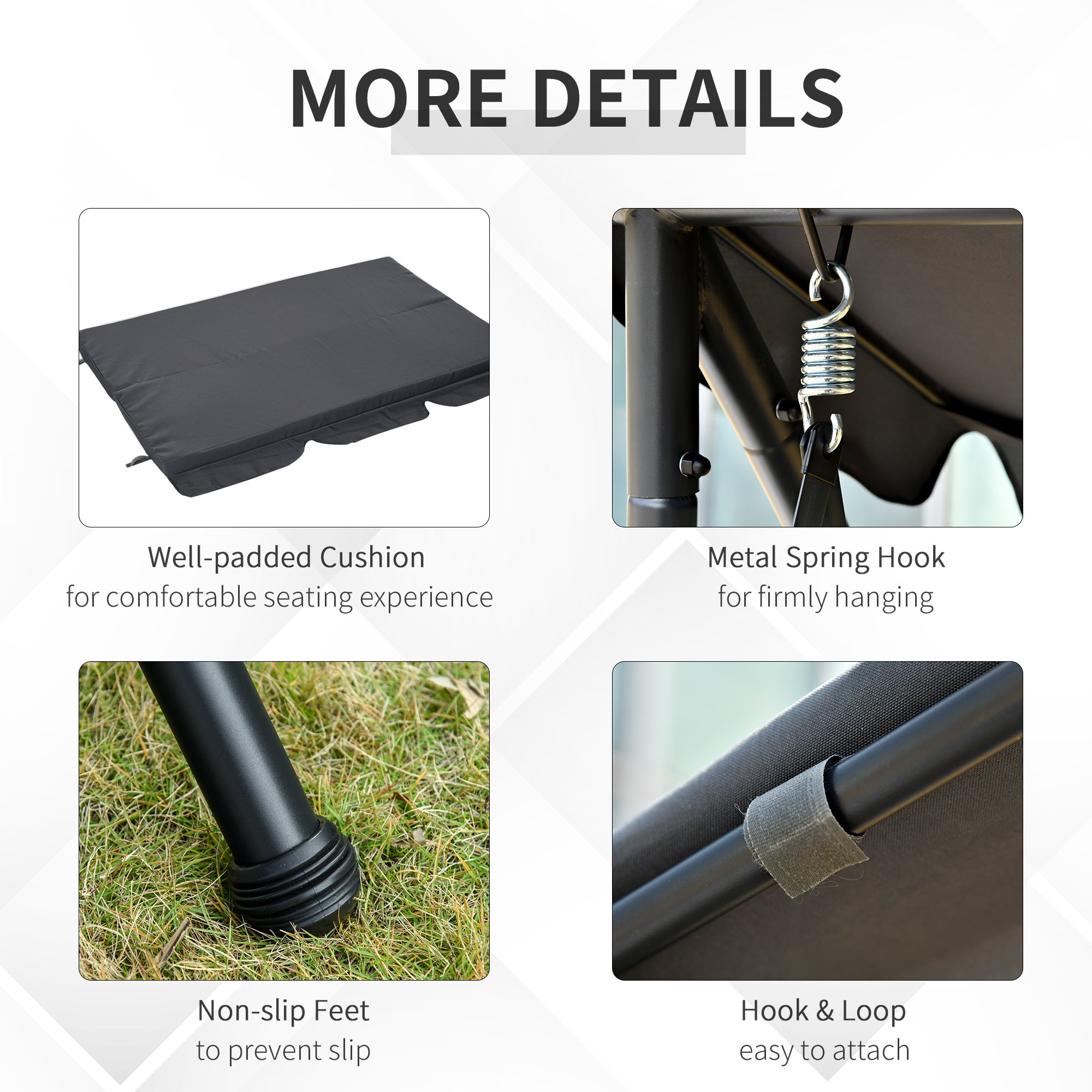 Outsunny Patio Swing Chair, 3 Person Convertible Hammock, Outdoor Swing Lounge Bed, Cushioned with Tilt Canopy, Dark Grey