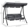 Outsunny Patio Swing Chair, 3 Person Convertible Hammock, Outdoor Swing Lounge Bed, Cushioned with Tilt Canopy, Dark Grey