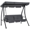 Outsunny Patio Swing Chair, 3 Person Convertible Hammock, Outdoor Swing Lounge Bed, Cushioned with Tilt Canopy, Dark Grey