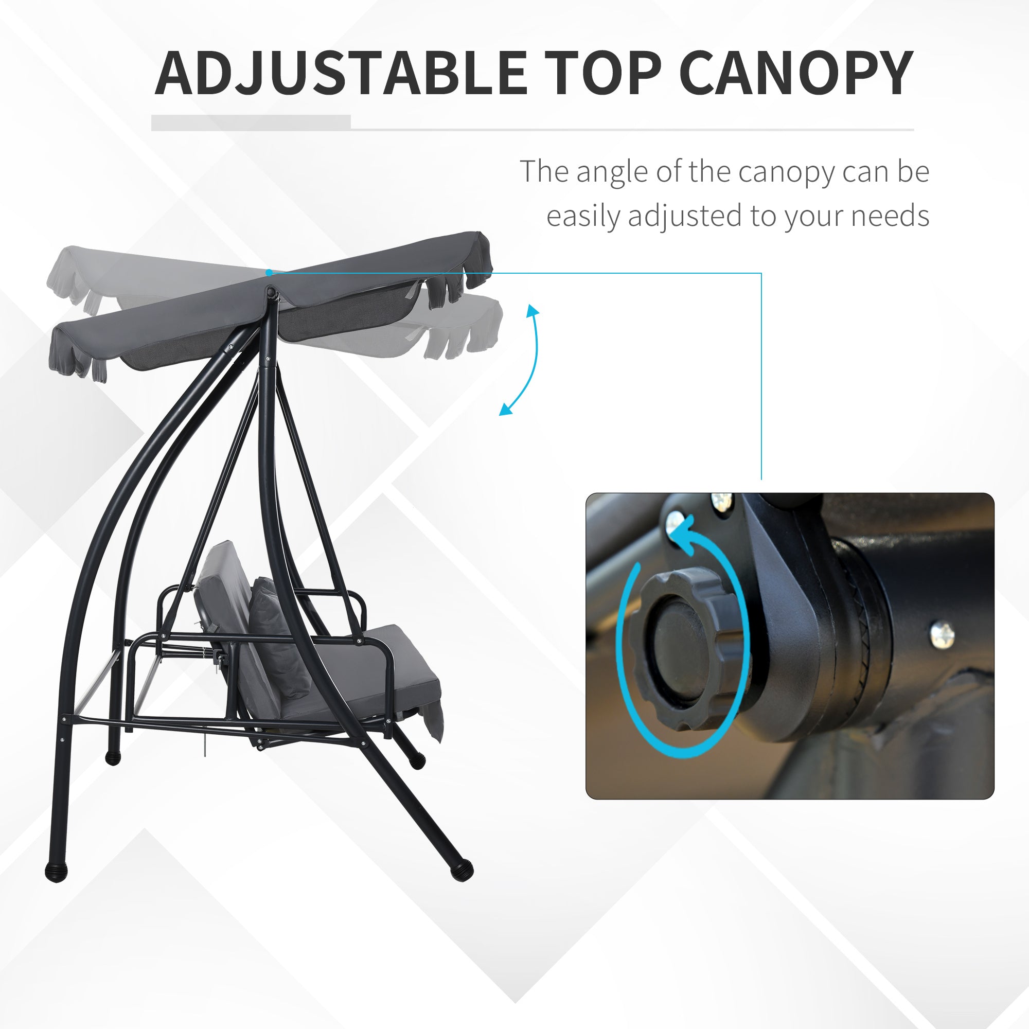 Outsunny Patio Swing Chair, 3 Person Convertible Hammock, Outdoor Swing Lounge Bed, Cushioned with Tilt Canopy, Dark Grey