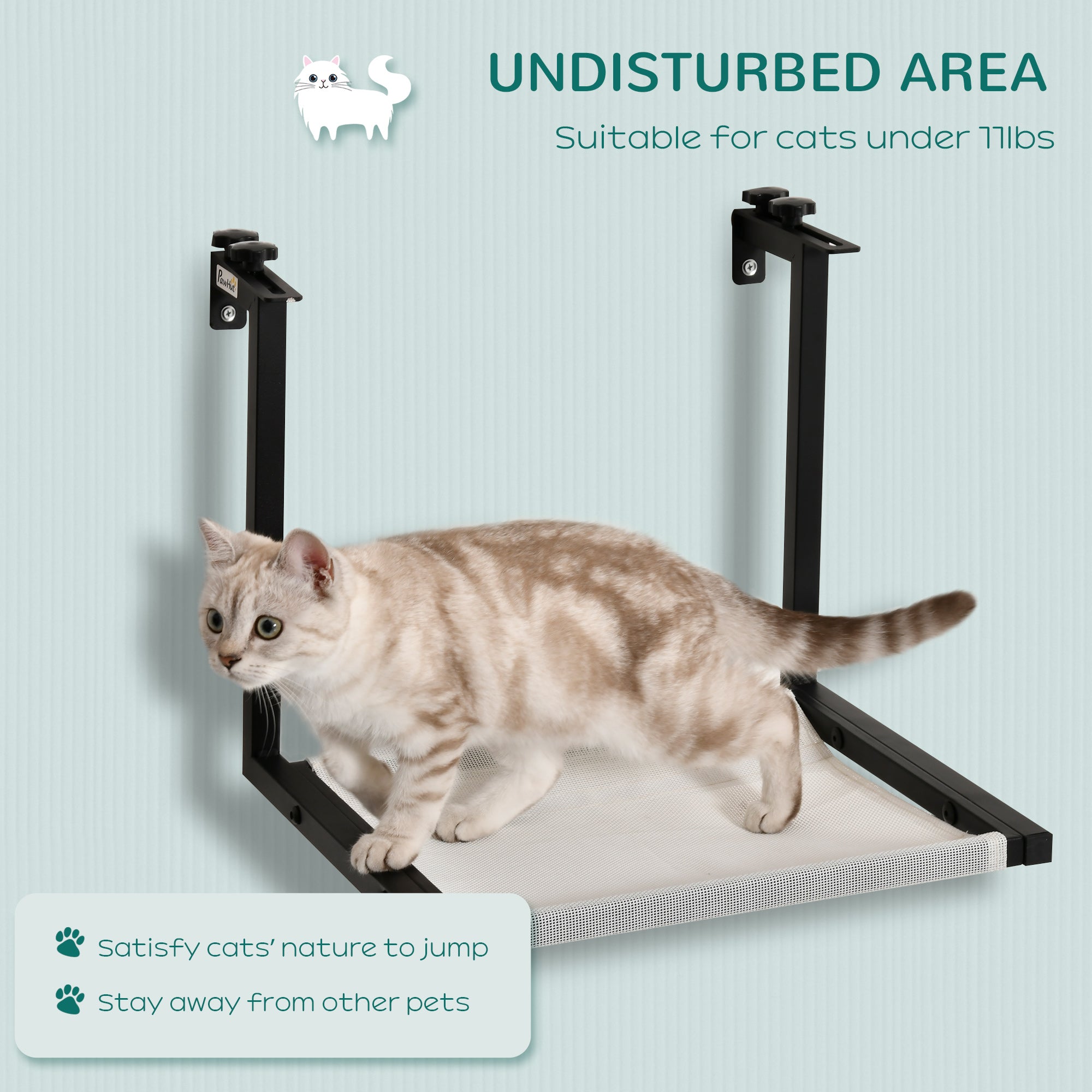 PawHut Wall-Mounted Cat Shelf, Kitten Perch, Kitty Furniture with Breathable Mesh Mat for Relaxing, Sleeping, Black