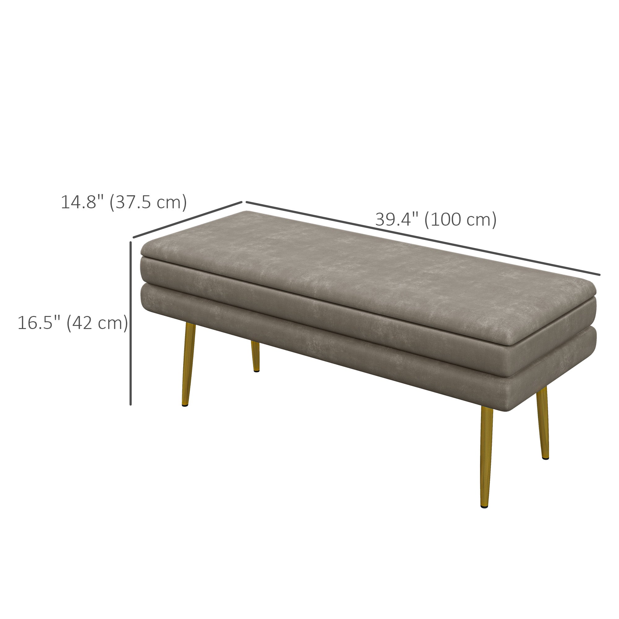 HOMCOM Storage Bench, Velvet-feel Upholstered End of Bed Bench with Gold Tone Legs, Bench with Storage for Living Room, Entryway, Bedroom, Beige