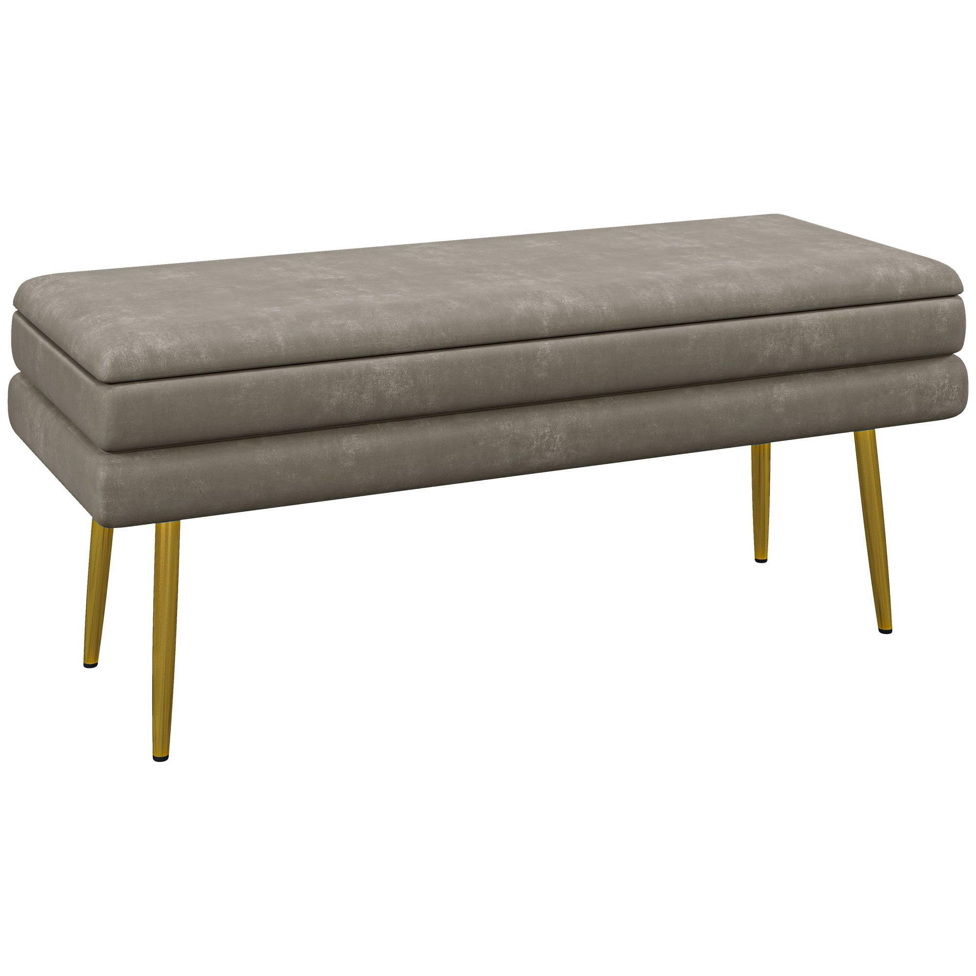 HOMCOM Storage Bench, Velvet-feel Upholstered End of Bed Bench with Gold Tone Legs, Bench with Storage for Living Room, Entryway, Bedroom, Beige