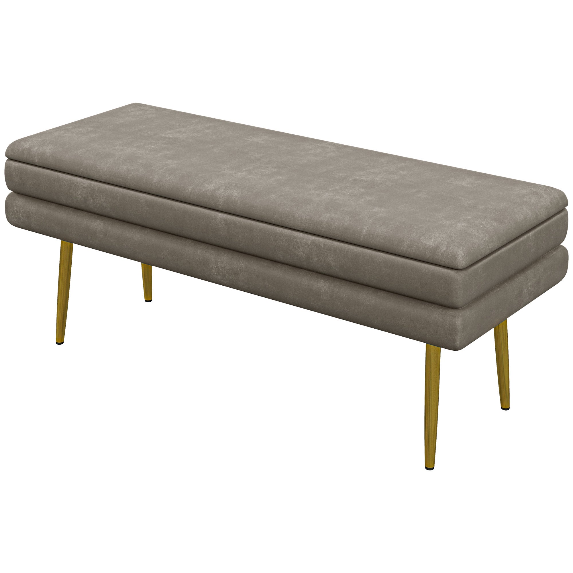 HOMCOM Storage Bench, Velvet-feel Upholstered End of Bed Bench with Gold Tone Legs, Bench with Storage for Living Room, Entryway, Bedroom, Beige