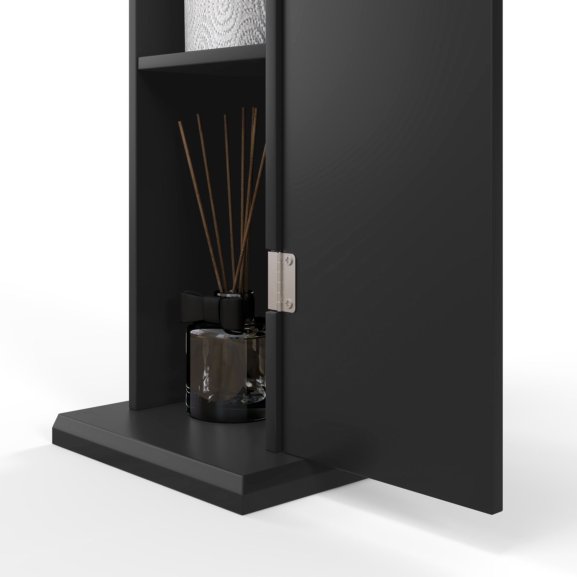 HOMCOM Toilet Paper Cabinet, Small Bathroom Corner Floor Cabinet with Doors and Shelves, Thin Storage Bathroom Organizer for Paper Shampoo, Black