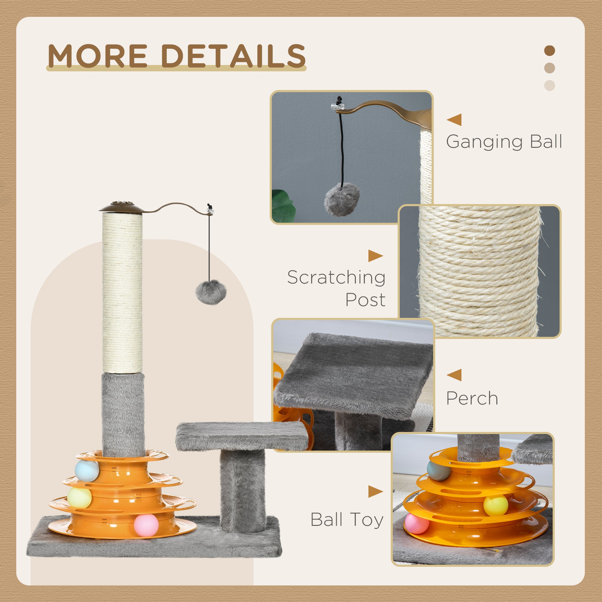 PawHut 22" Cat Tree Tower Activity Center, Scratching Posts for Indoor Cats with Ball Toy, Grey