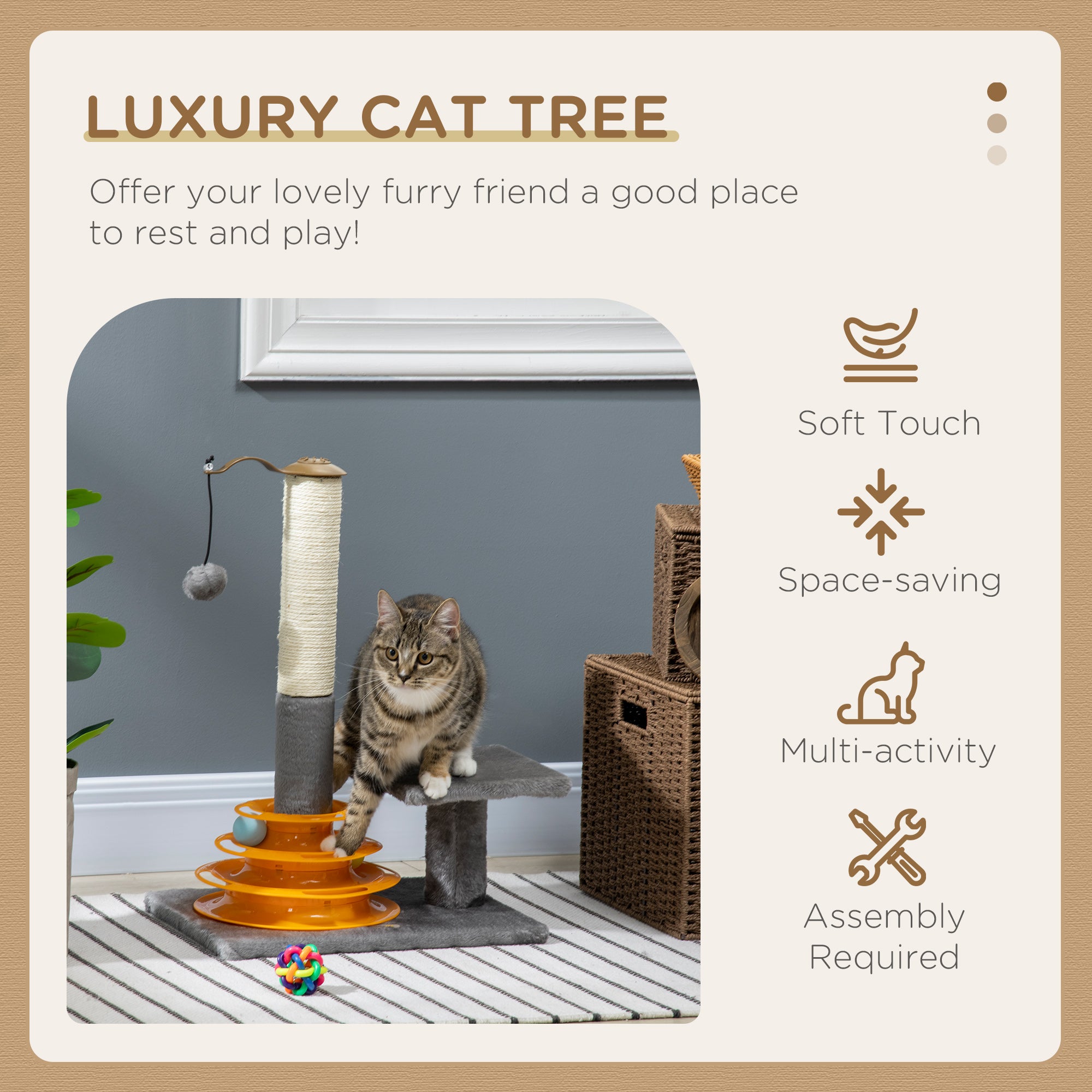 PawHut 22" Cat Tree Tower Activity Center, Scratching Posts for Indoor Cats with Ball Toy, Grey