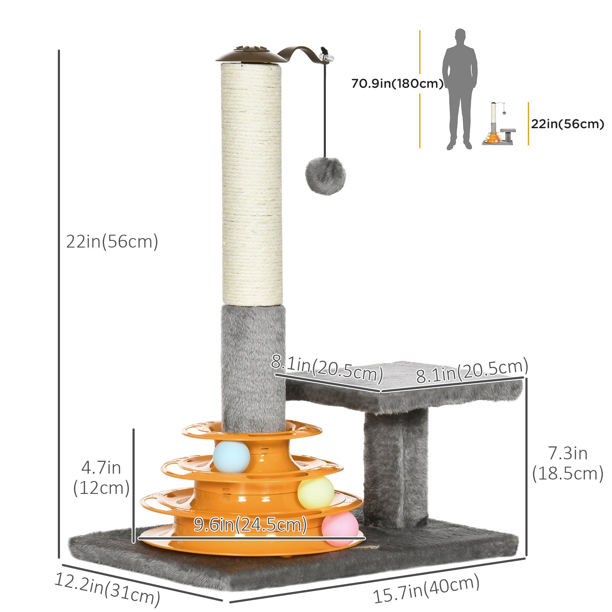 PawHut 22" Cat Tree Tower Activity Center, Scratching Posts for Indoor Cats with Ball Toy, Grey