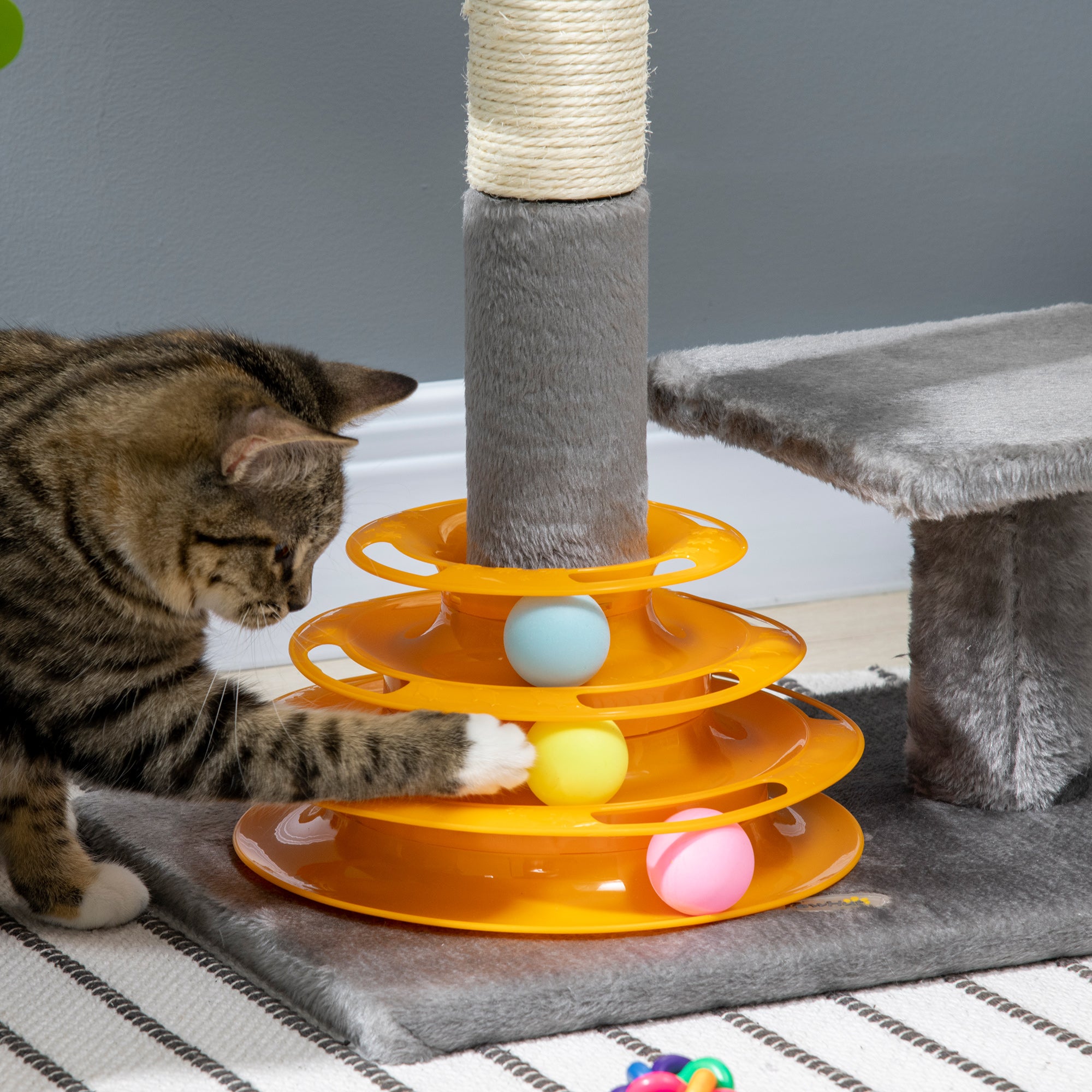 PawHut 22" Cat Tree Tower Activity Center, Scratching Posts for Indoor Cats with Ball Toy, Grey
