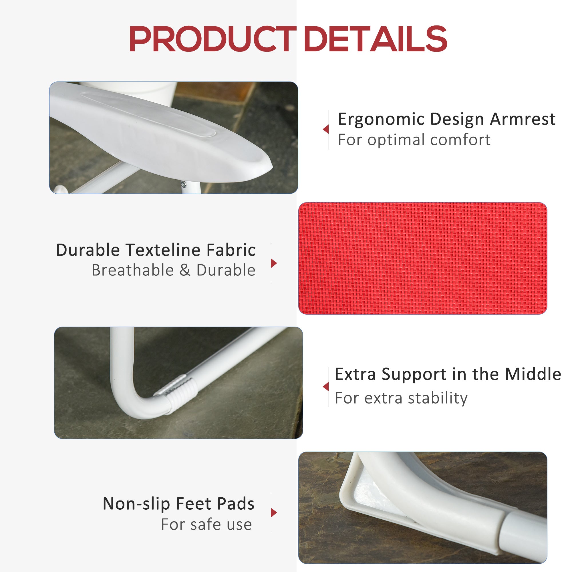 Outsunny Outdoor Lounge Chair, Patio Garden Folding Chaise Lounge, Sun Beach Reclining Tanning Chair with 4-Level Adjustable Backrest, Red