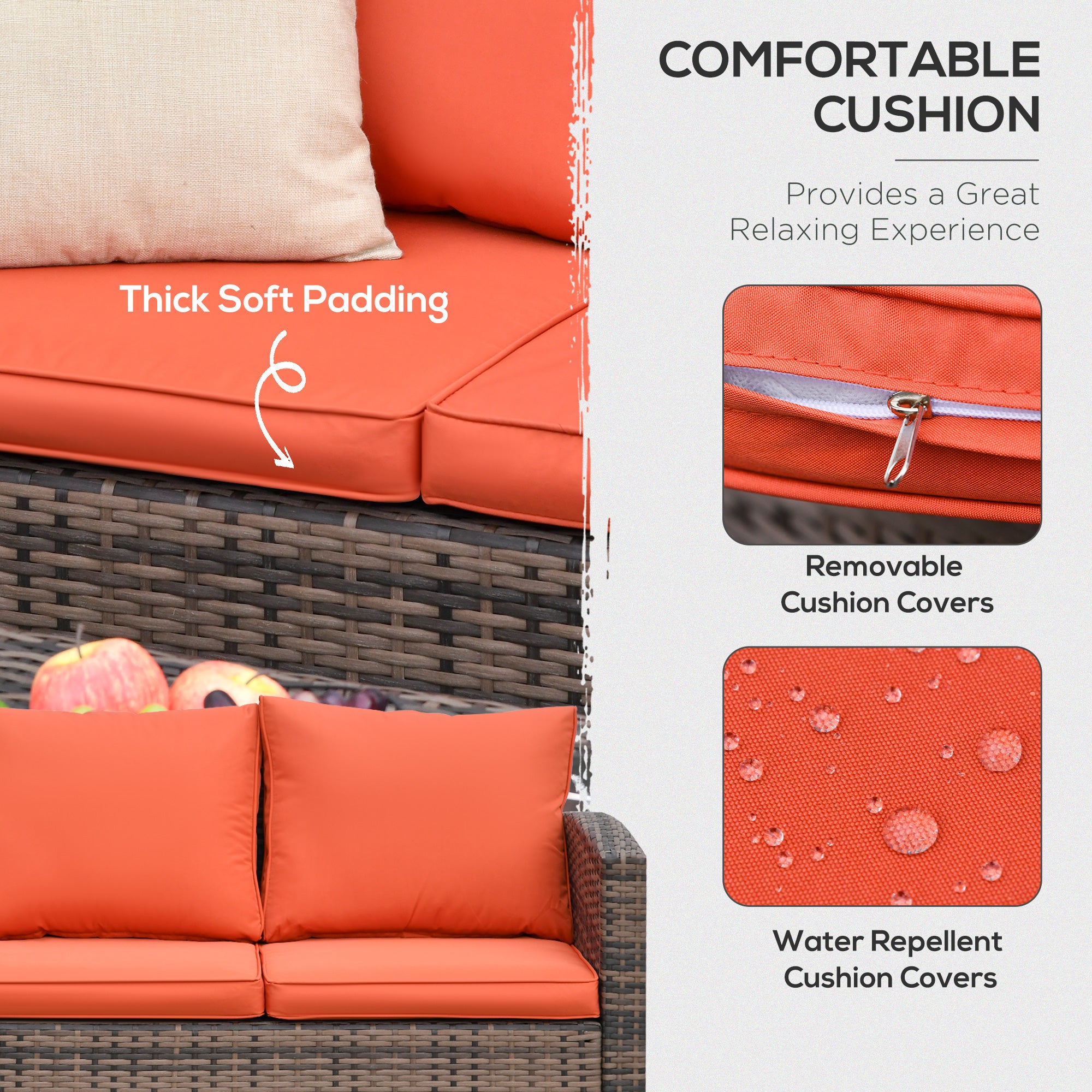 Outsunny 6 Pieces Wicker Patio Furniture Set with Cushions, 7-Seater Rattan Patio Sofa Set with Storage Coffee Table & Side Table, Sectional Outdoor Furniture Set, Orange