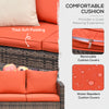 Outsunny 6 Pieces Wicker Patio Furniture Set with Cushions, 7-Seater Rattan Patio Sofa Set with Storage Coffee Table & Side Table, Sectional Outdoor Furniture Set, Orange