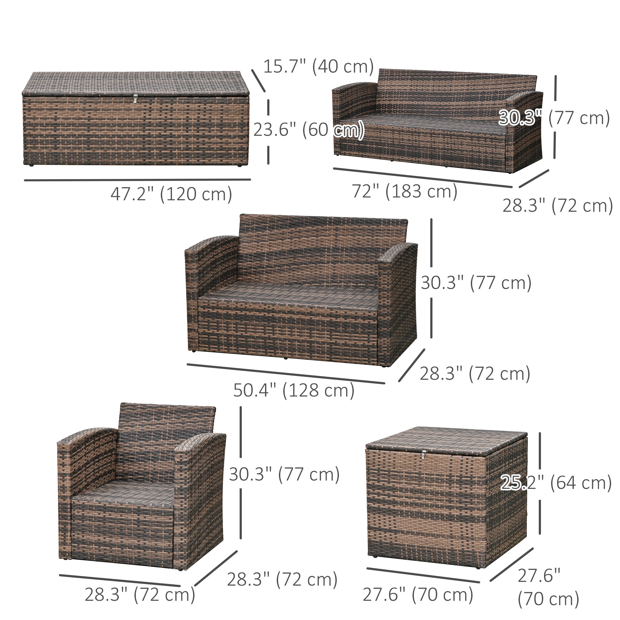 Outsunny 6 Pieces Wicker Patio Furniture Set with Cushions, 7-Seater Rattan Patio Sofa Set with Storage Coffee Table & Side Table, Sectional Outdoor Furniture Set, Orange