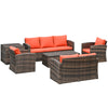 Outsunny 6 Pieces Wicker Patio Furniture Set with Cushions, 7-Seater Rattan Patio Sofa Set with Storage Coffee Table & Side Table, Sectional Outdoor Furniture Set, Orange