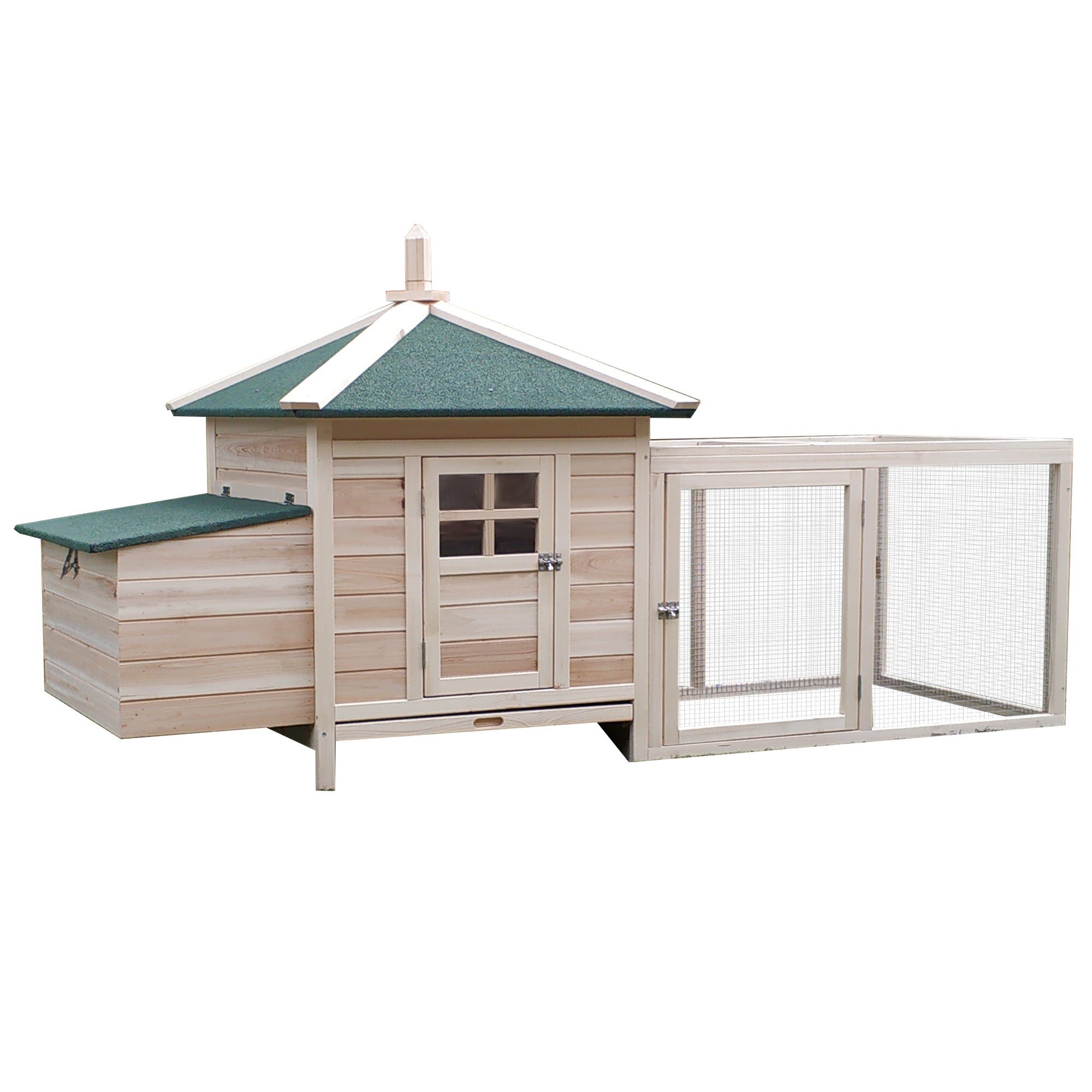 PawHut Chicken Coop with Chicken Run, Outdoor Hen House Poultry Cage with Nesting Box, Openable Top, 196 x 76 x 97cm, Natural