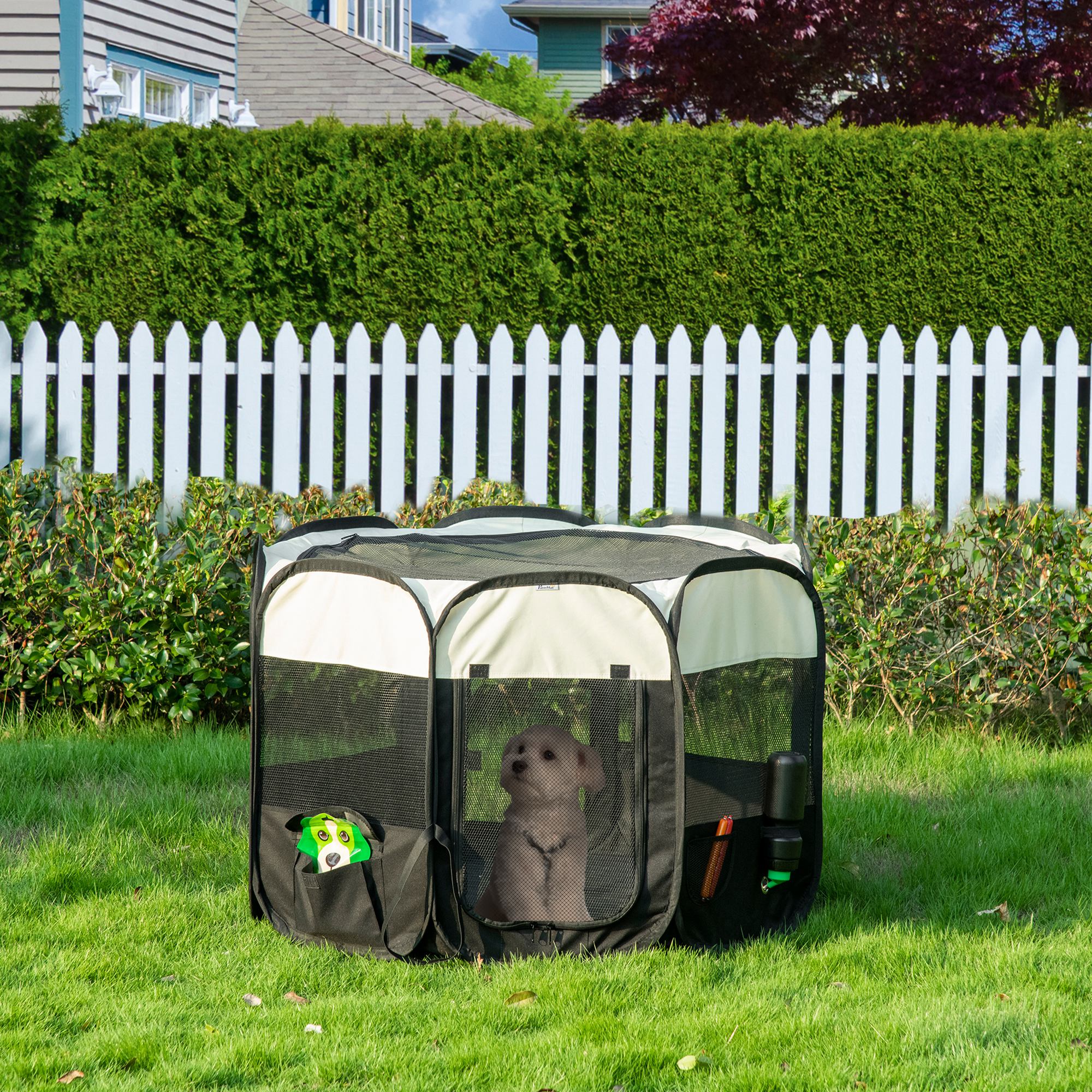 PawHut Fabric Pet Dog Cat Puppy Playpen, Rabbit Guinea Pig Play Pen Portable Foldable, Octagon, L