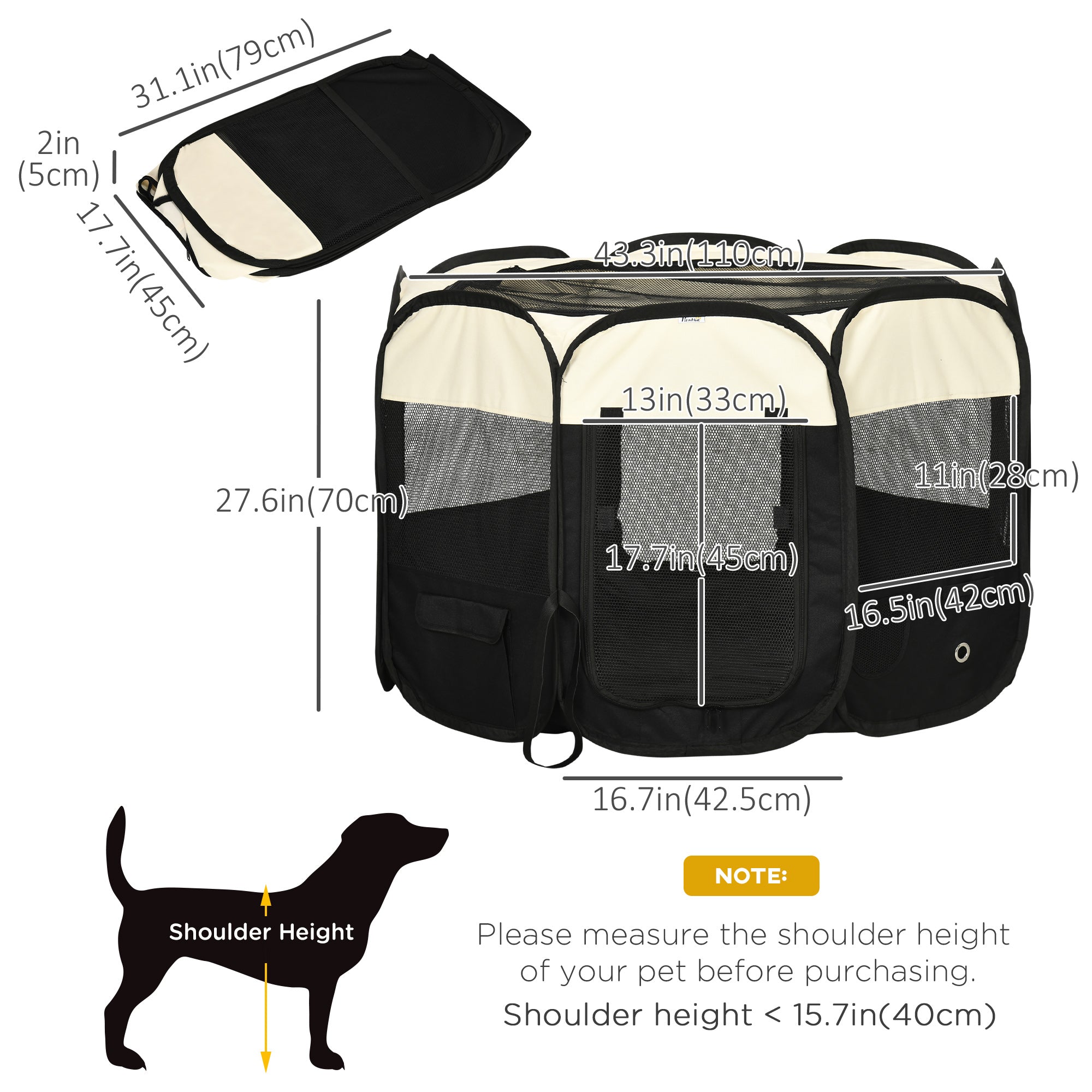 PawHut Fabric Pet Dog Cat Puppy Playpen, Rabbit Guinea Pig Play Pen Portable Foldable, Octagon, L